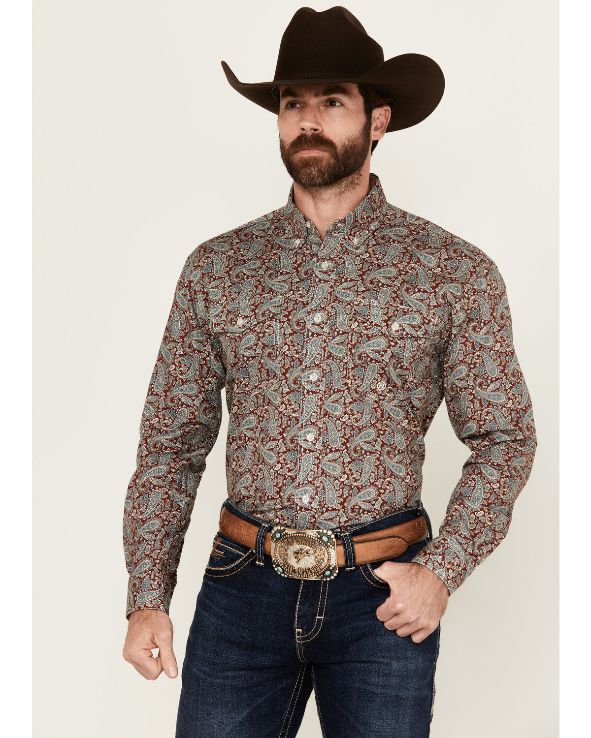 Men's Roper Amarillo Paisley Print Long Sleeve Button-Down Western Shi