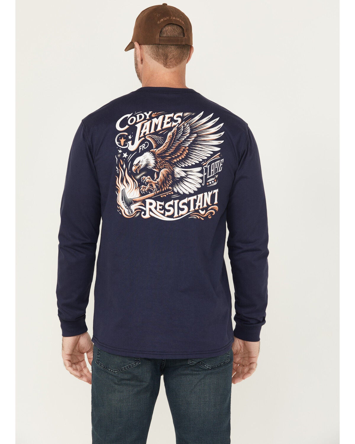 Men's Cody James FR Eagle Long Sleeve Graphic Work T-Shirt