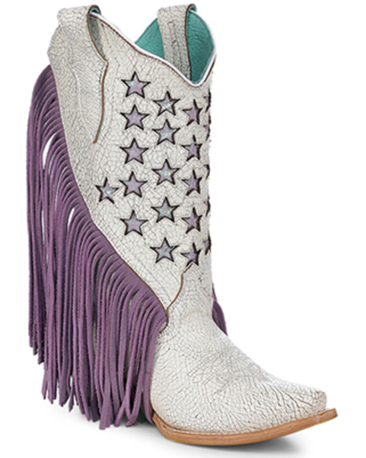 Girls' Corral Star Inlay Fringe Western Boots - Snip Toe