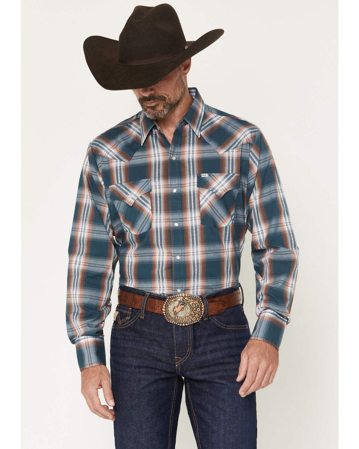 Men's Ely Walker Plaid Print Long Sleeve Pearl Snap Western Shirt