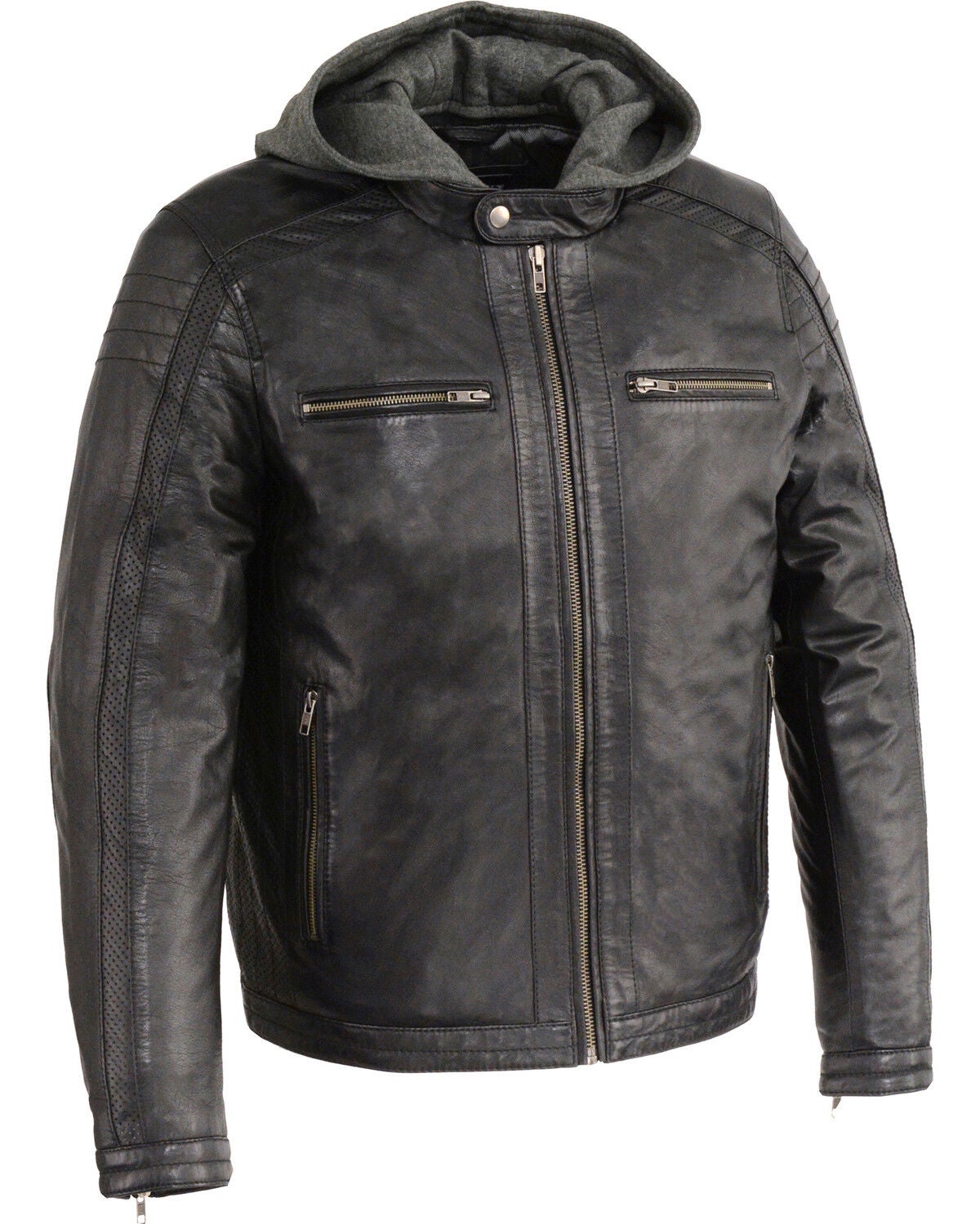 Men's Milwaukee Leather Zipper Front Leather Jacket w/ Removable Hood