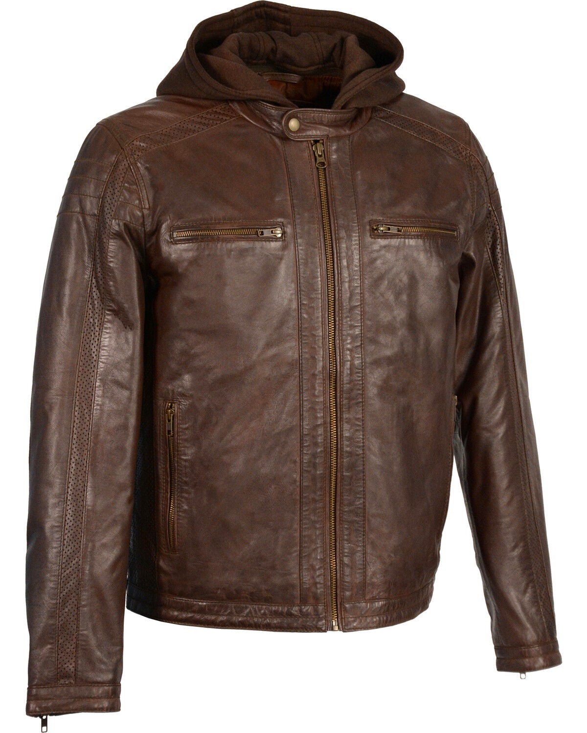 Men's Milwaukee Leather Zipper Front Leather Jacket w/ Removable Hood