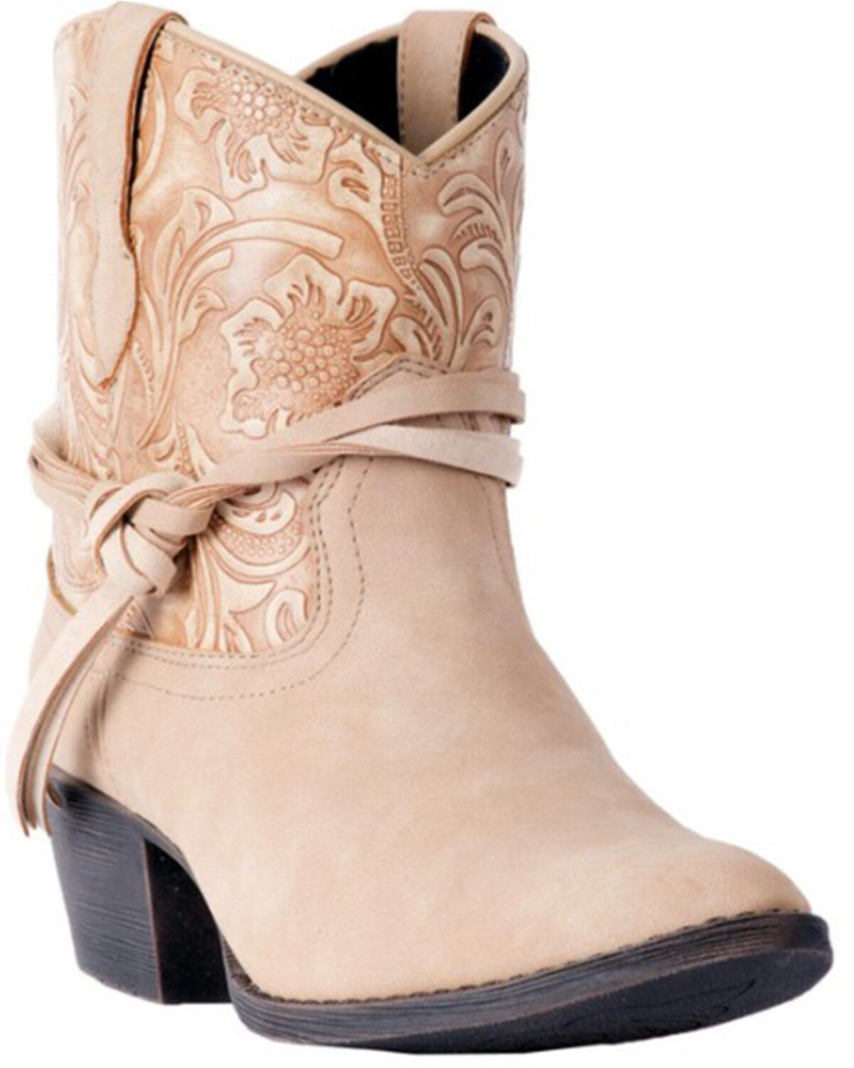 Women's Dingo Floral Tooled Knotted Strap Booties - Round Toe