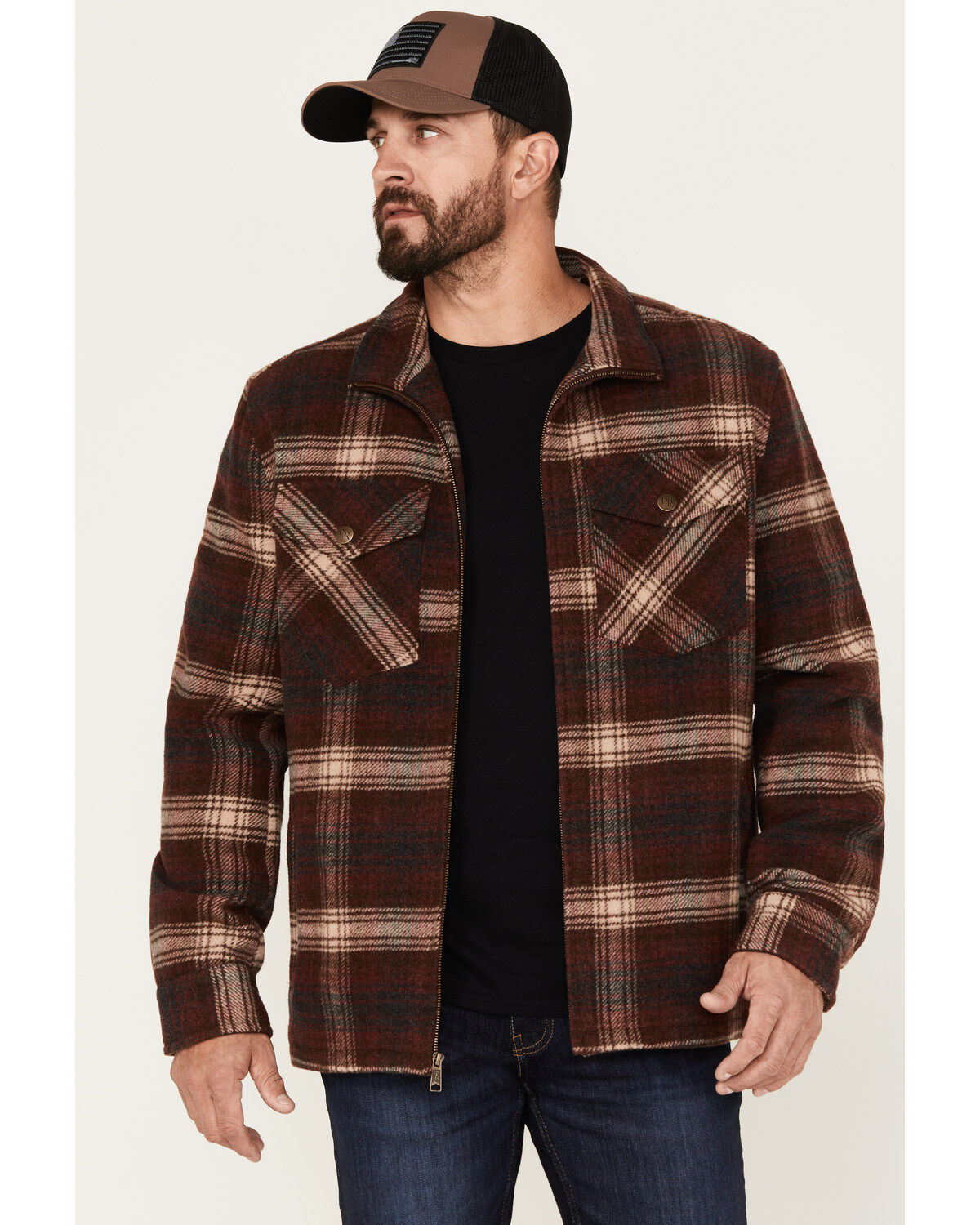 Men's Powder River Outfitters Plaid Print Full-Zip Wool Jacket