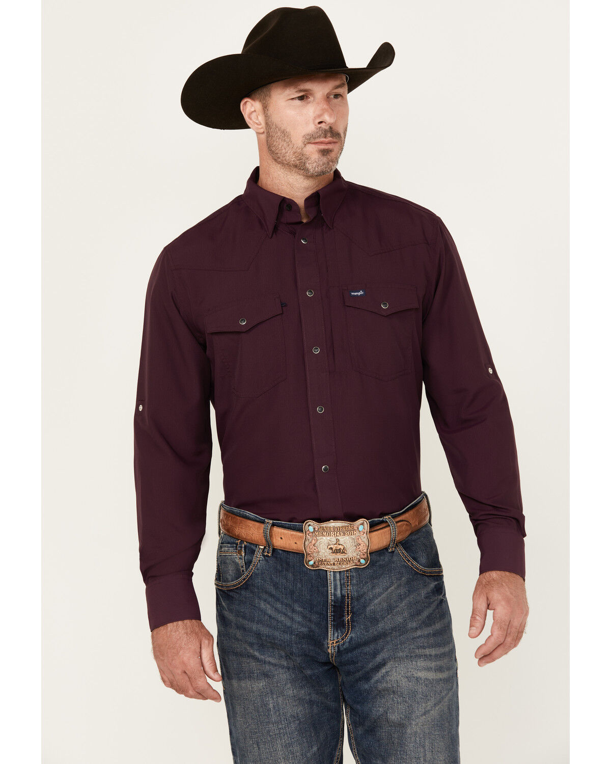 Men's Wrangler Solid Long Sleeve Snap Performance Western Shirt