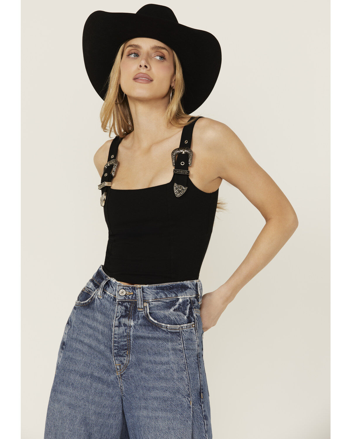 Women's Rock & Roll Denim Buckle Tank Top