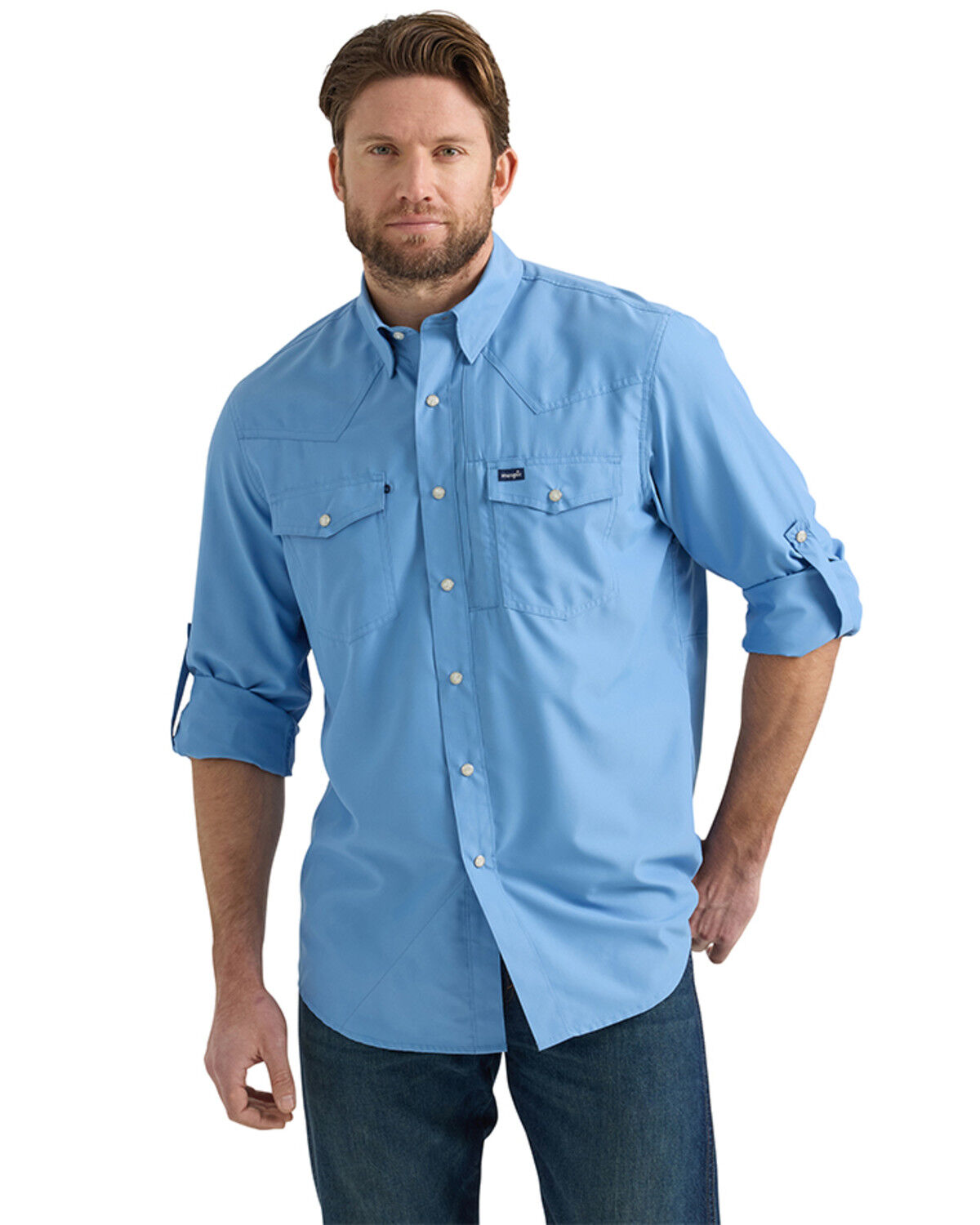 Men's Wrangler Solid Long Sleeve Snap Performance Western Shirt