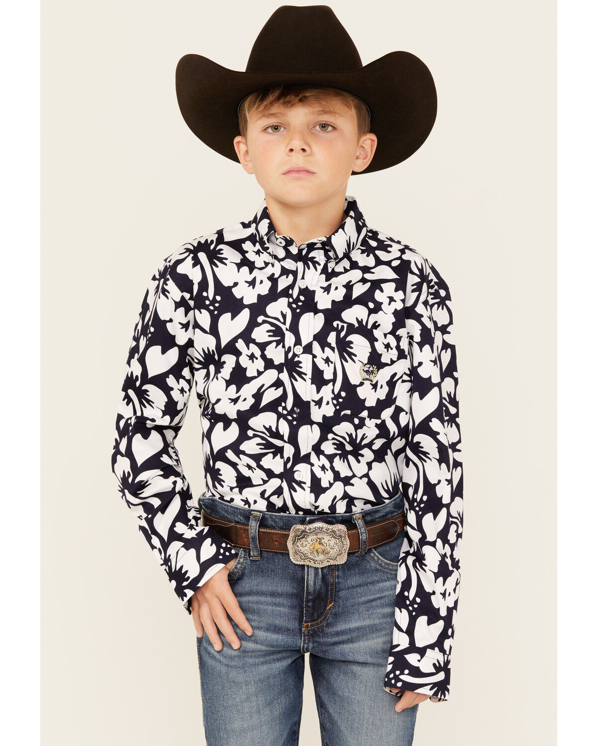 Boys' Cinch Floral Print Long Sleeve Button-Down Western Shirt