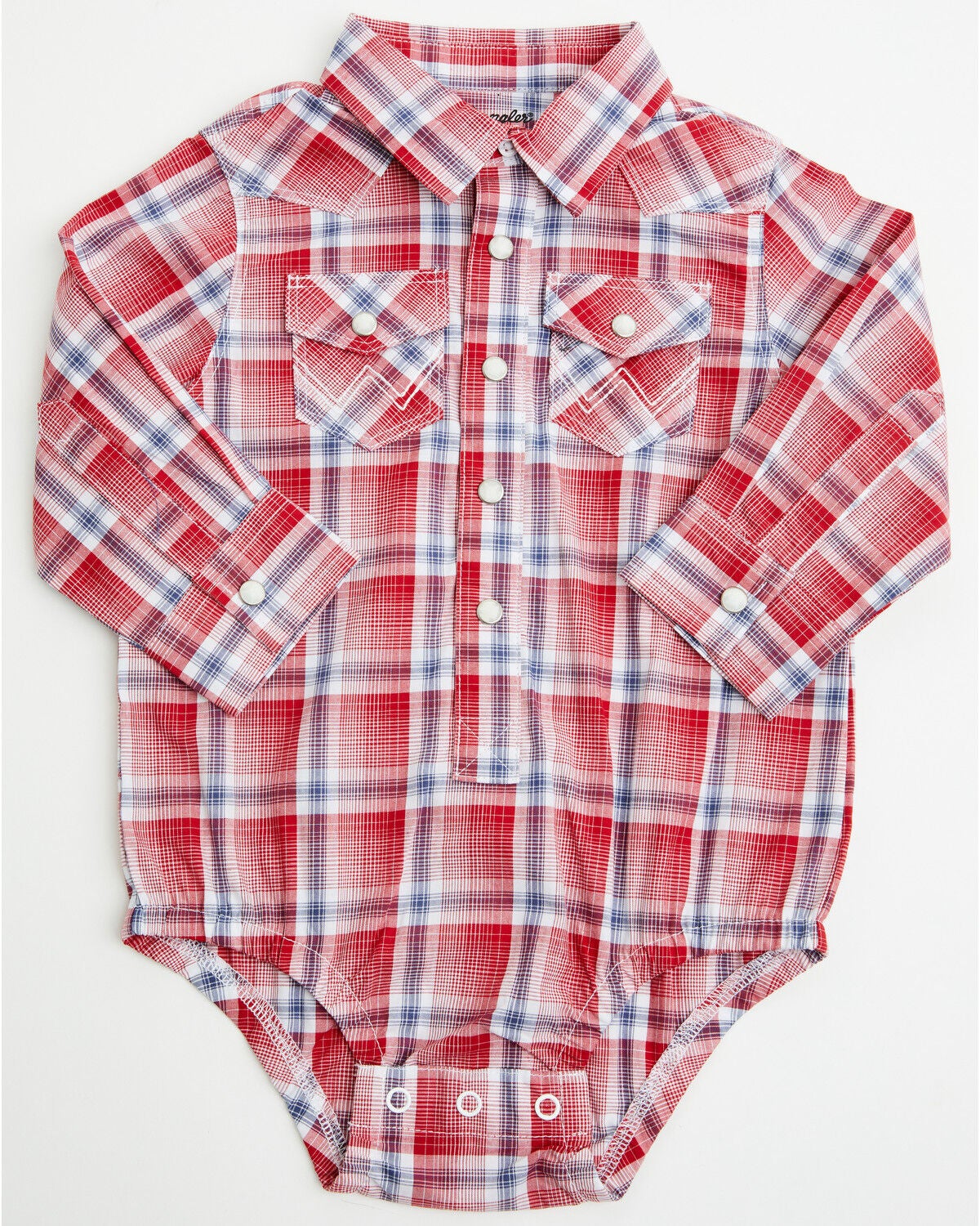 Boys' Wrangler Infant Plaid Print Long Sleeve Snap Onesie