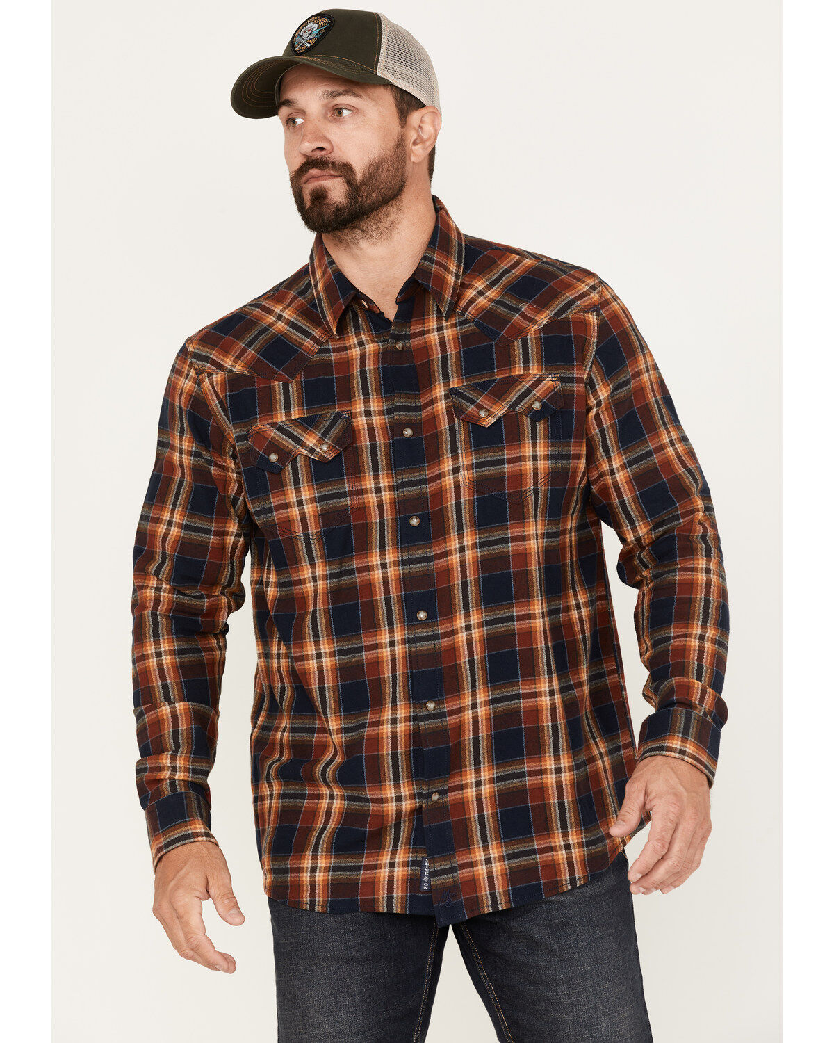 Men's Moonshine Spirit Rusted Still Plaid Print Snap Western Flannel S
