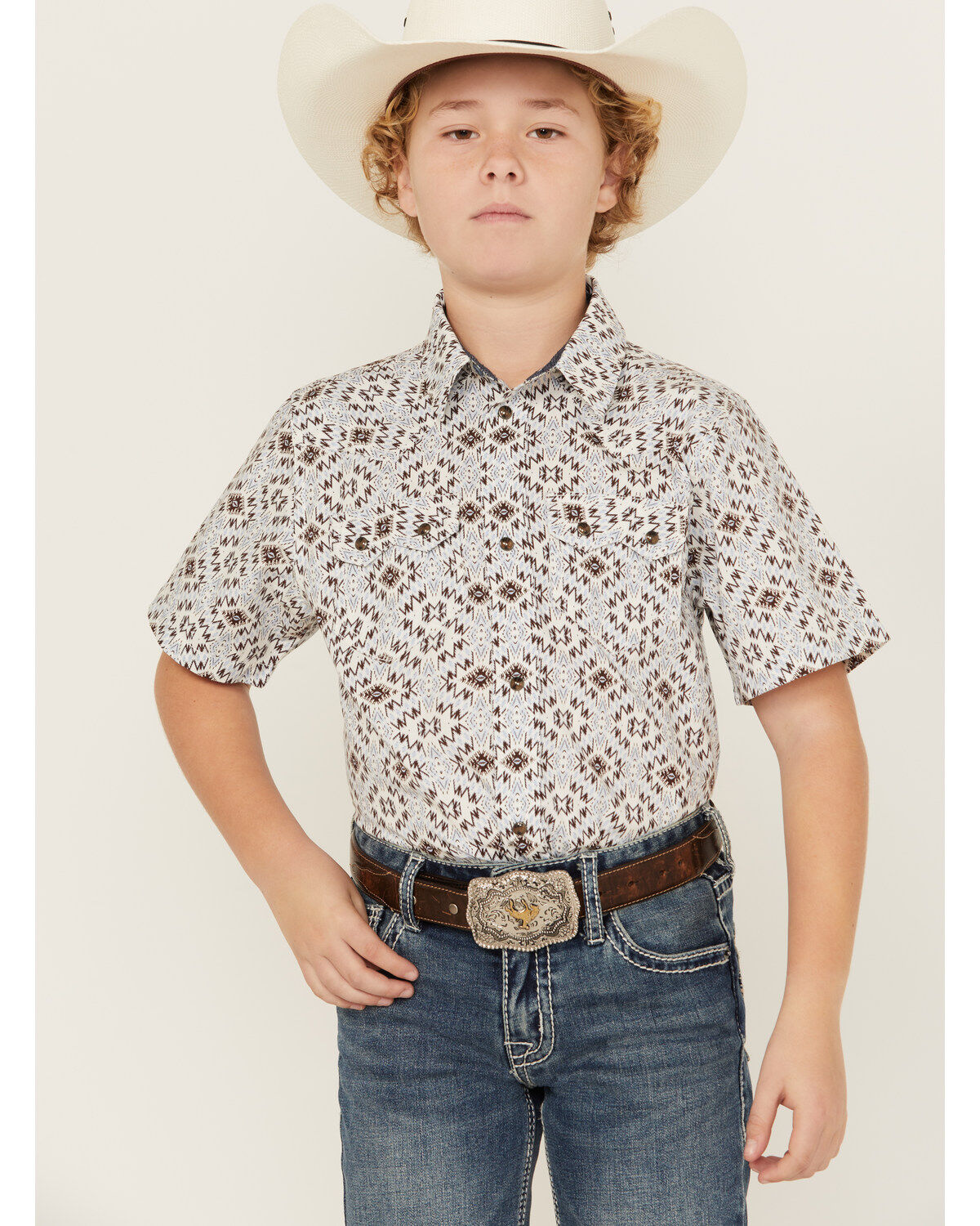 Boys' Cody James High Plains Southwestern Print Short Sleeve Snap West