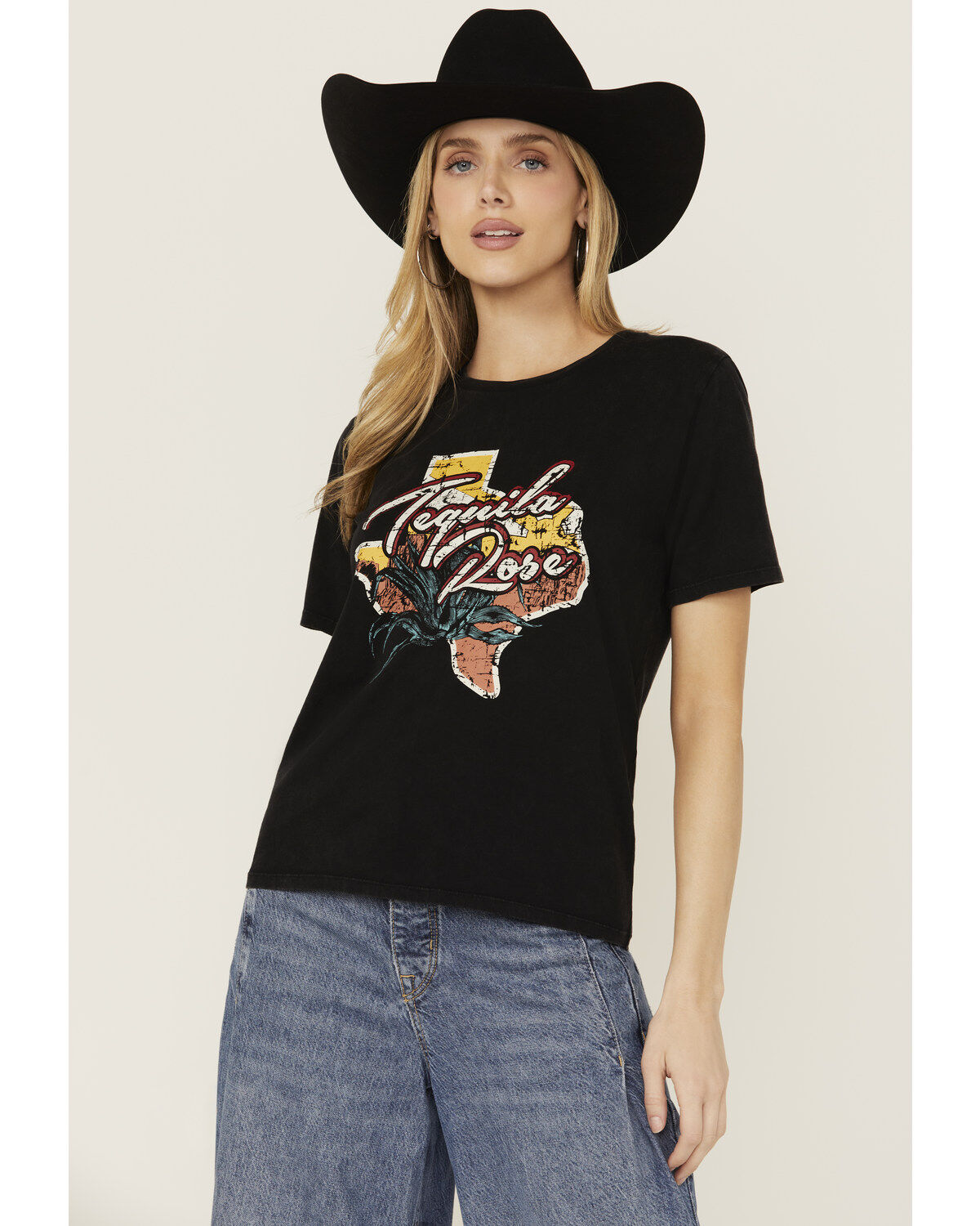 Women's Rock & Roll Denim Tequila Rose Short Sleeve Graphic Tee