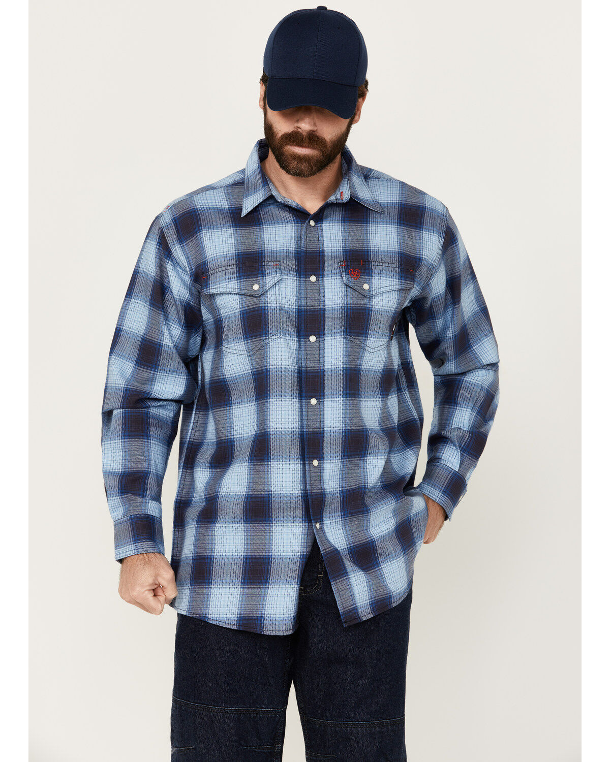 Men's Ariat FR Bighorn Plaid Print Long Sleeve Snap Work Shirt