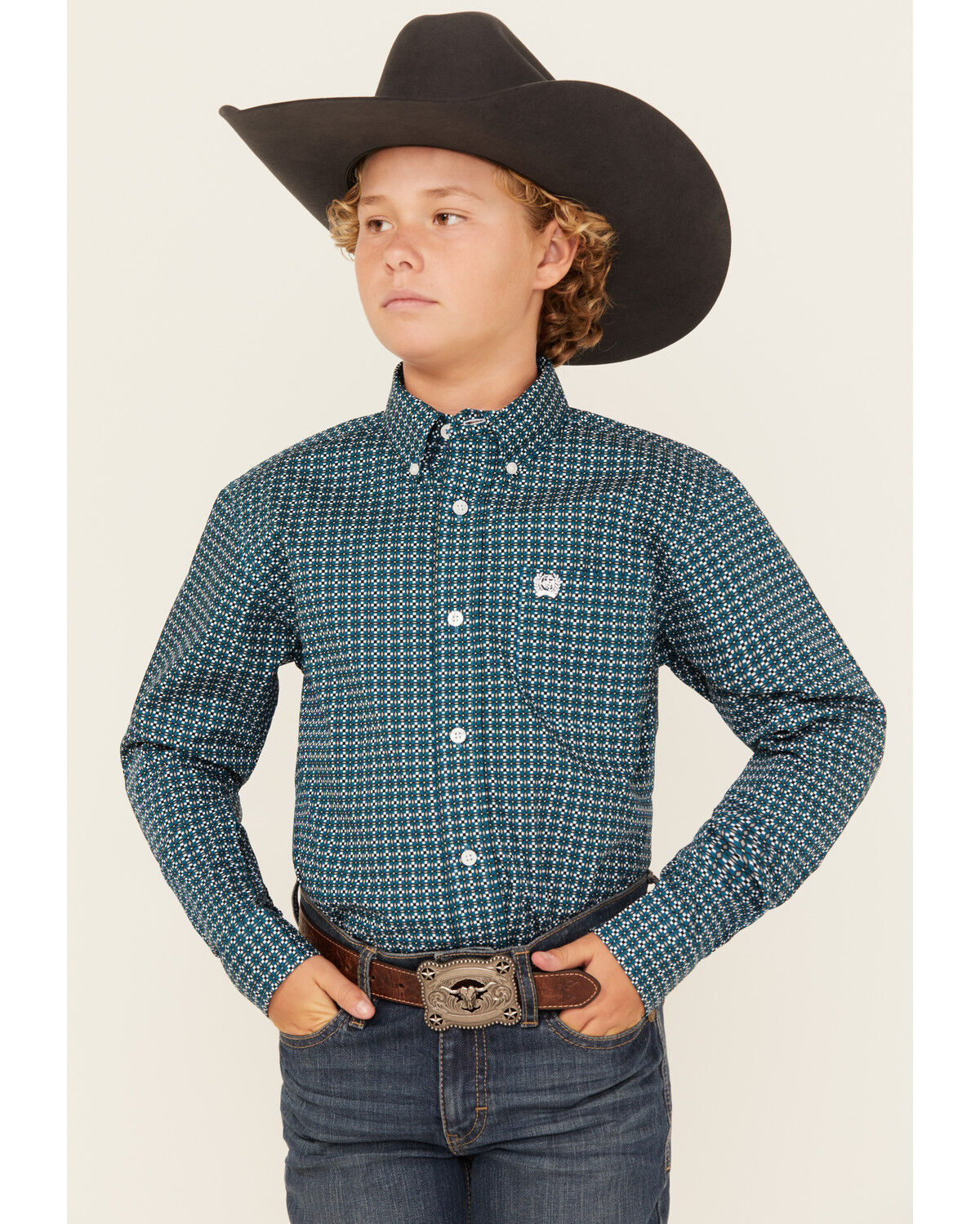 Boys' Cinch Geo Print Long Sleeve Button-Down Western Shirt
