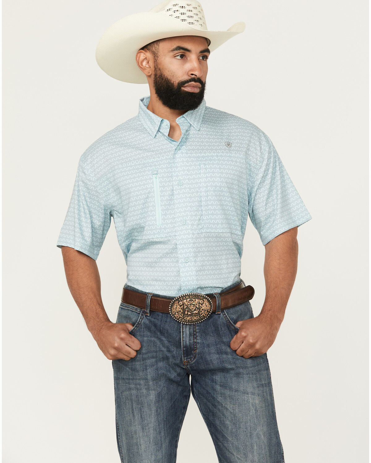 Men's Ariat VentTek Geo Print Short Sleeve Button-Down Western Shirt -