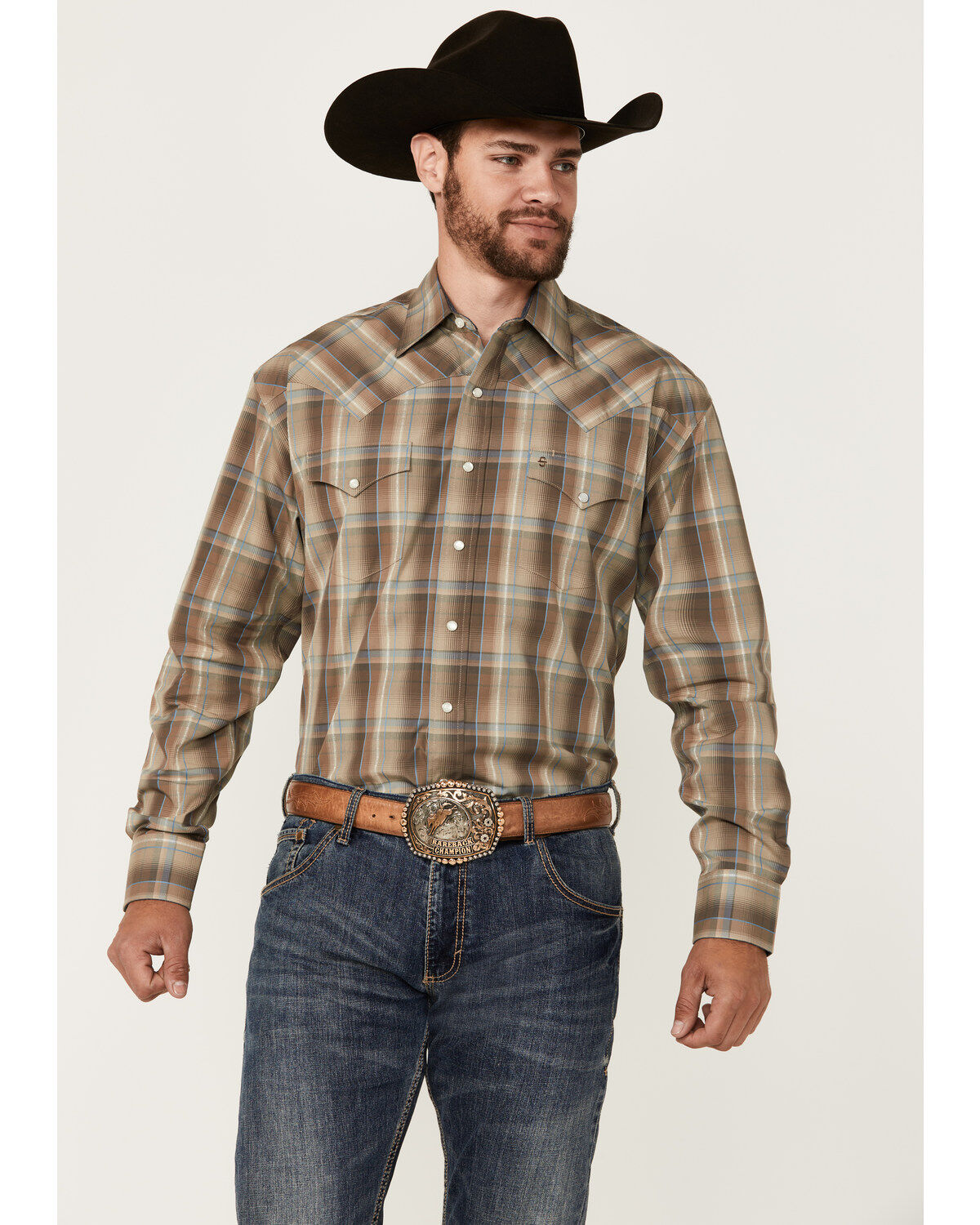 Men's Stetson Plaid Print Long Sleeve Pearl Snap Western Shirt