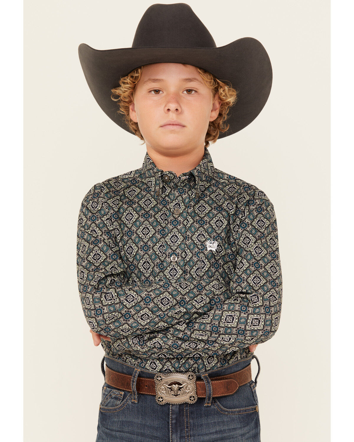 Boys' Cinch Geo Print Long Sleeve Button-Down Western Shirt