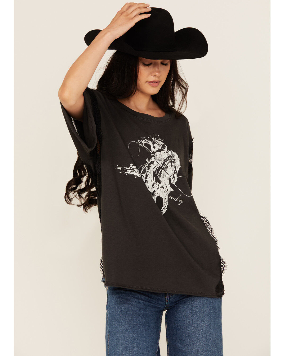 Women's Originality Cowboy Lace Short Sleeve Graphic Tee