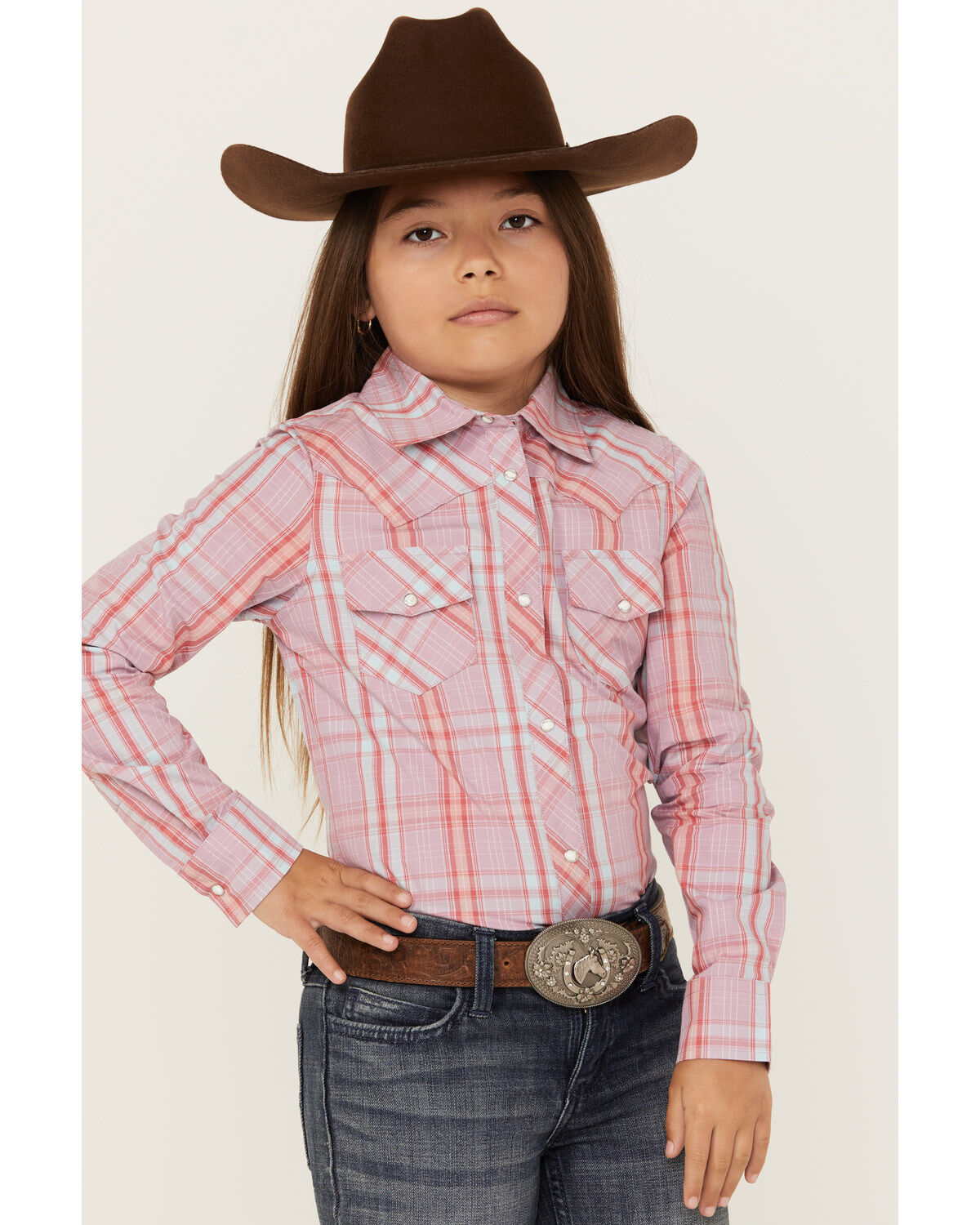 Girls' Shyanne Plaid Print Long Sleeve Snap Western Shirt