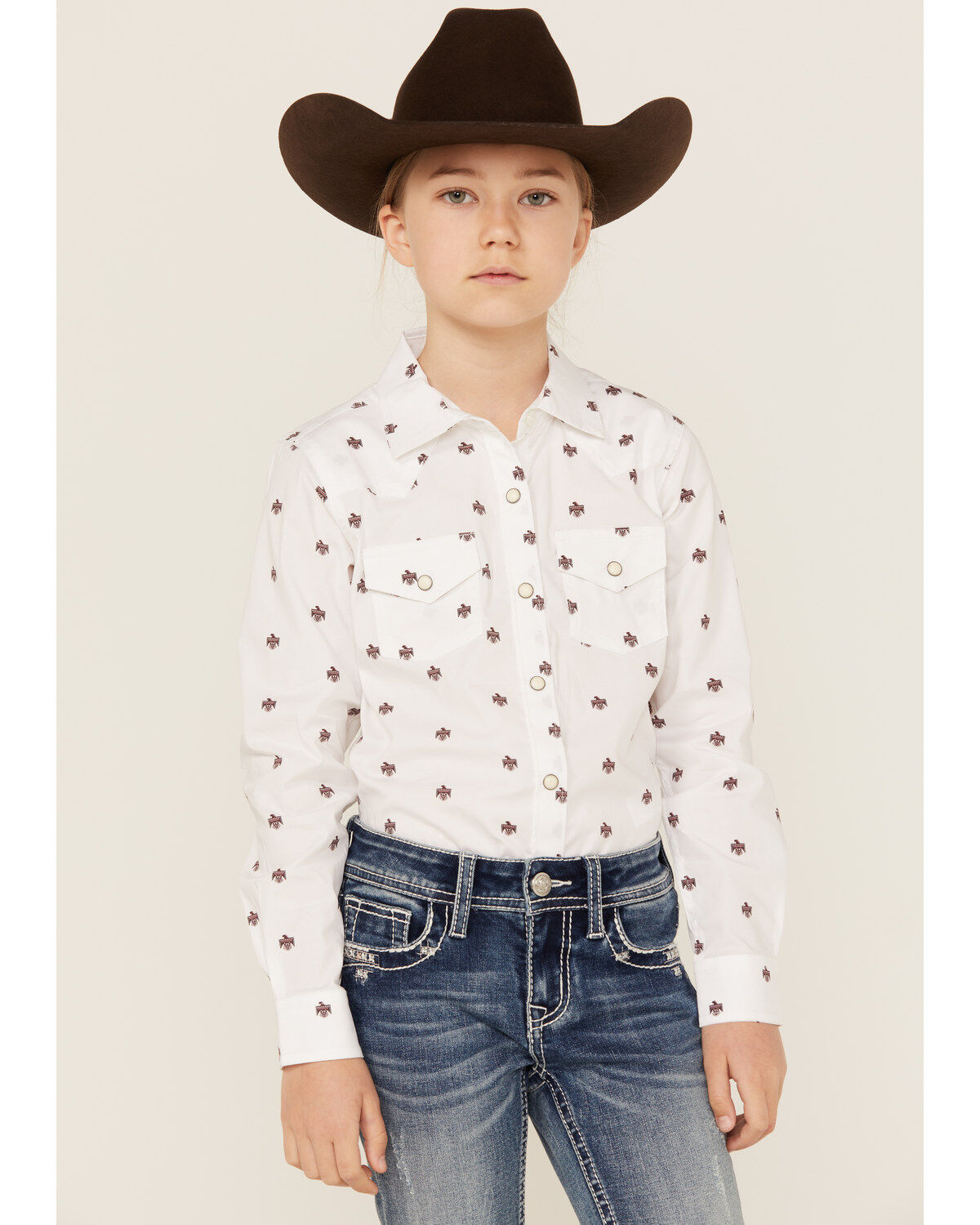 Girls' Ariat R.E.A.L Thunderbird Print Long Sleeve Stretch Snap Wester