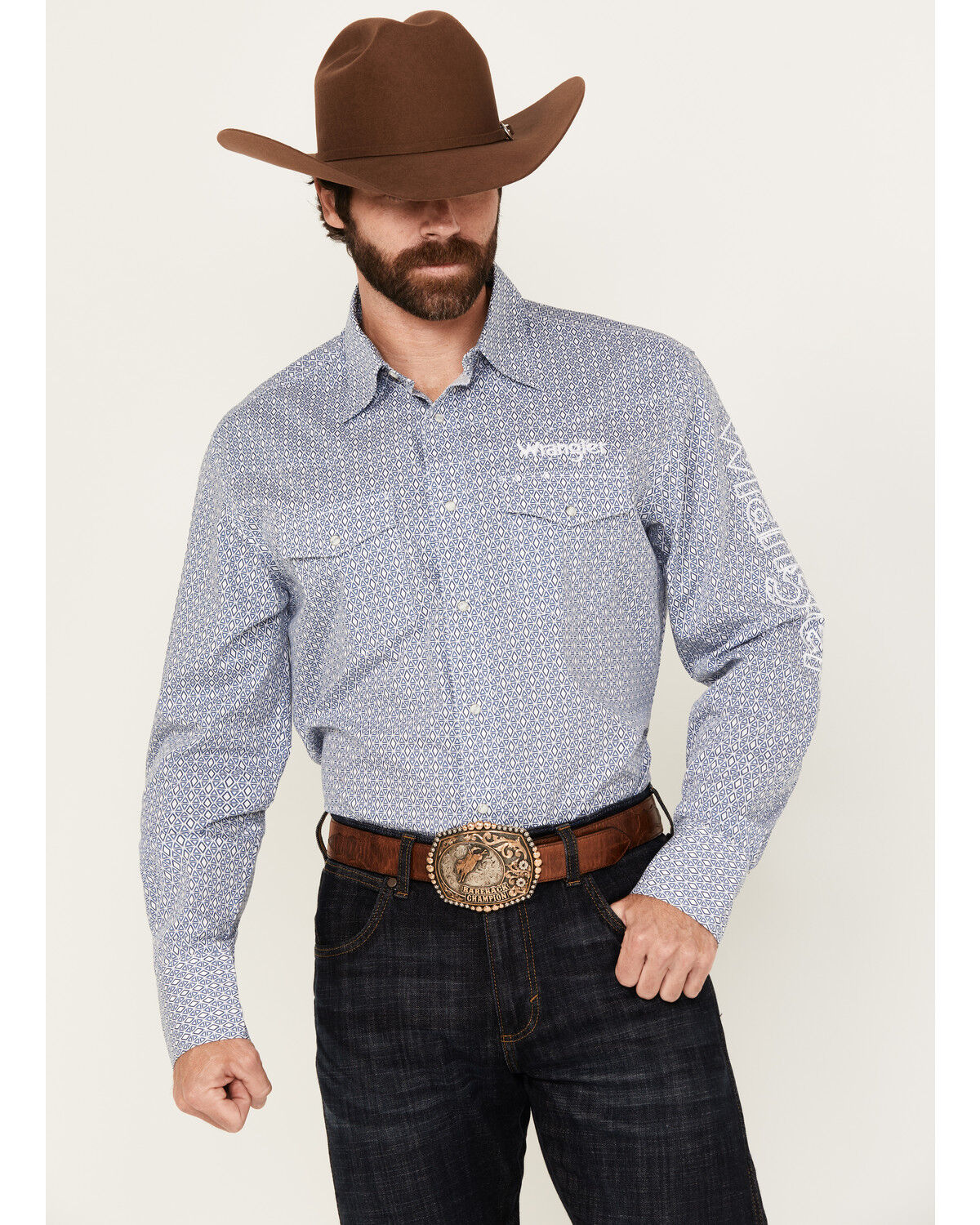 Men's Wrangler Geo Print Logo Long Sleeve Snap Western Shirt