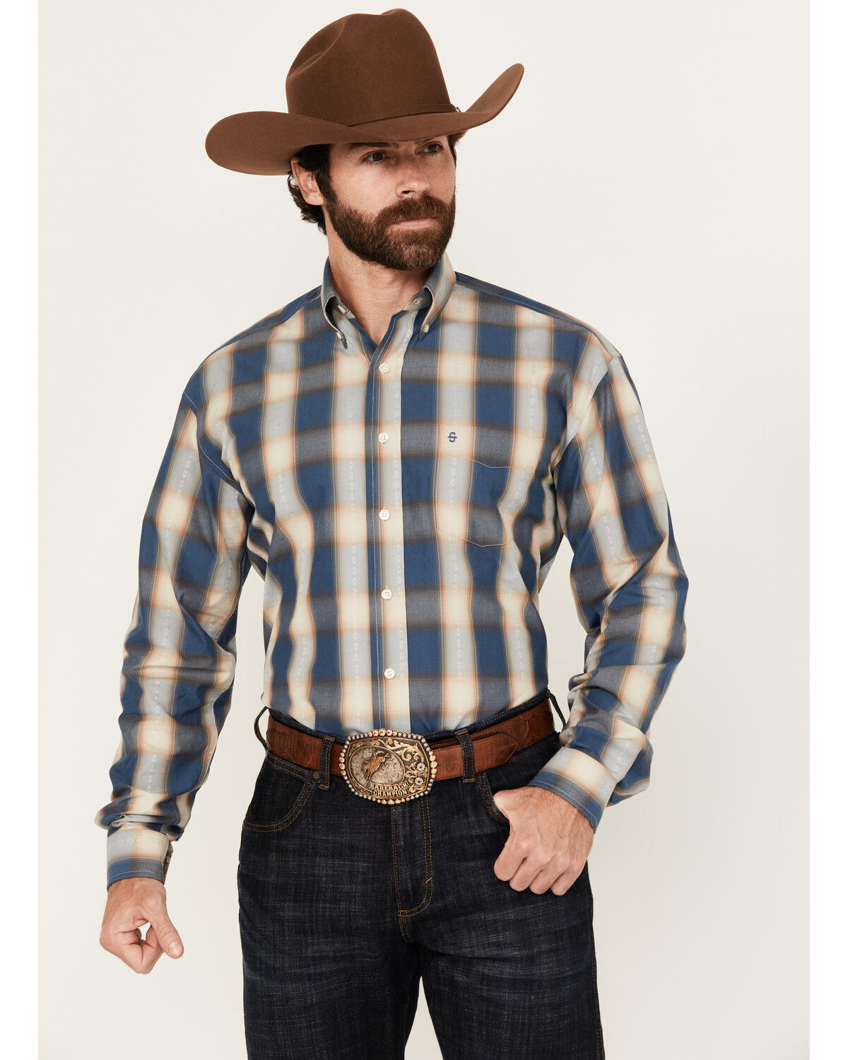 Men's Stetson Dobby Print Long Sleeve Button-Down Western Shirt