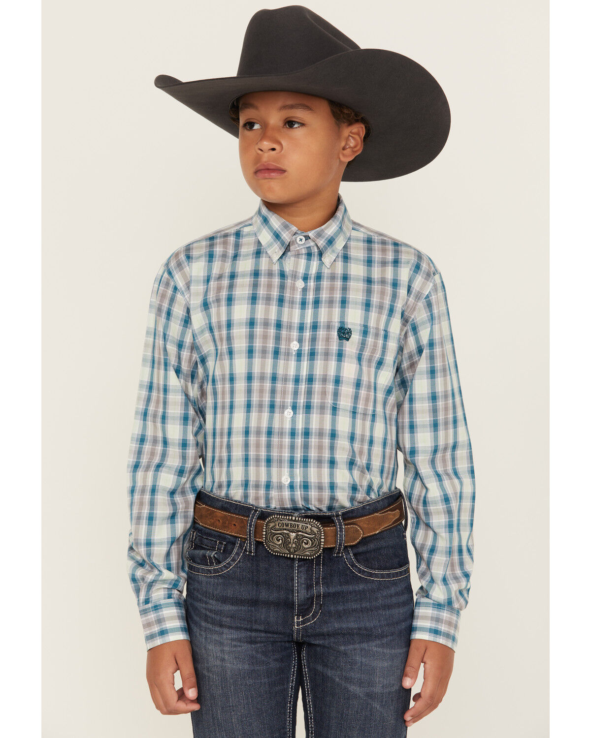 Boys' Cinch Plaid Print Long Sleeve Button-Down Western Shirt