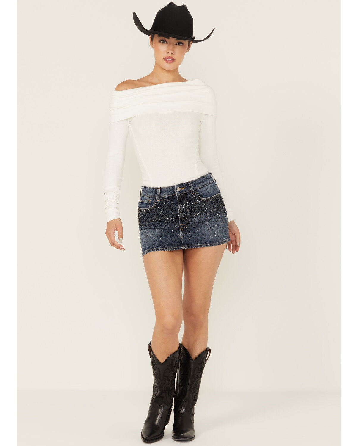 Women's 7 For All Mankind Dark Wash Elena Embellished Micro Mini Skirt