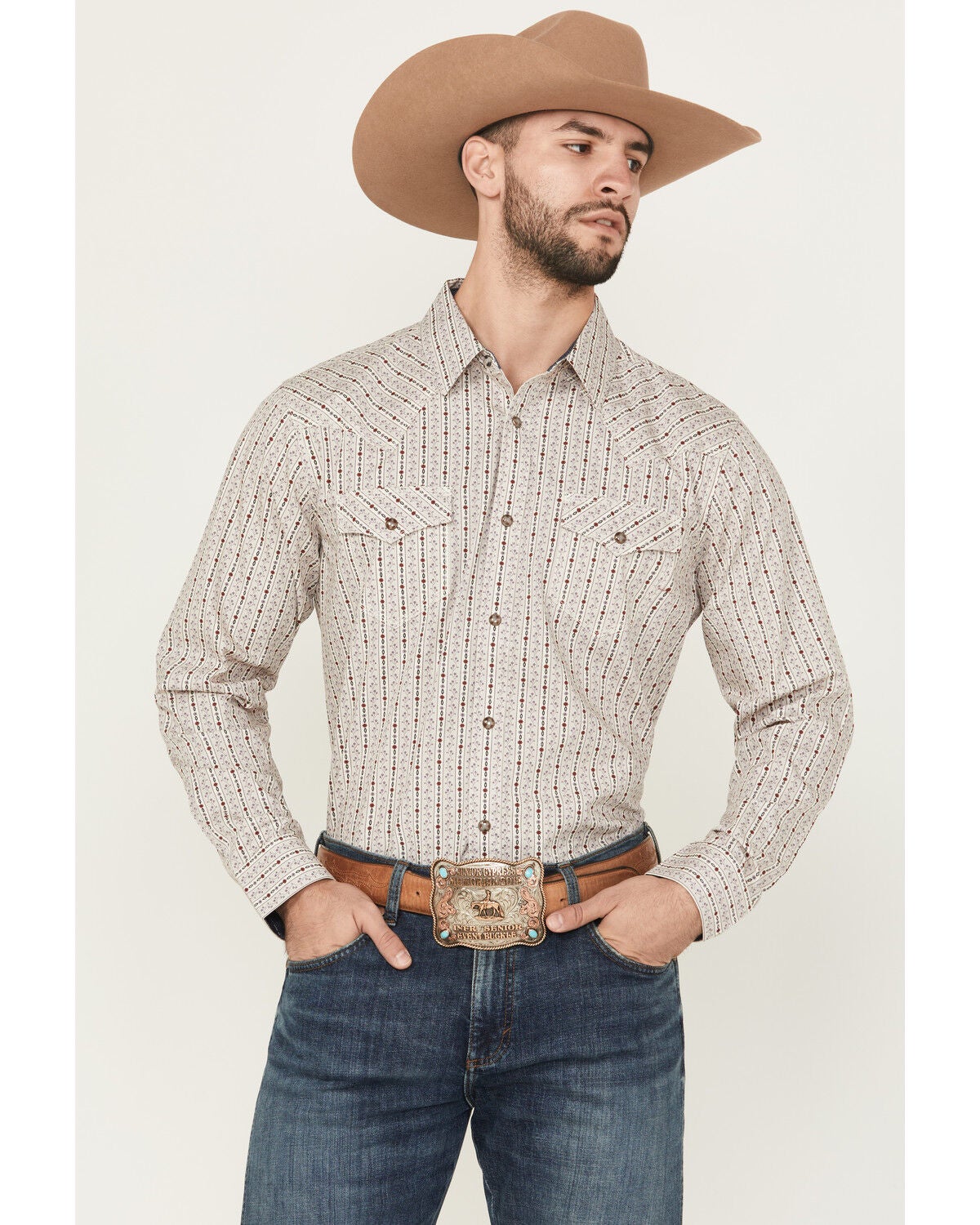 Men's Moonshine Spirit Trench Town Striped Long Sleeve Snap Western S