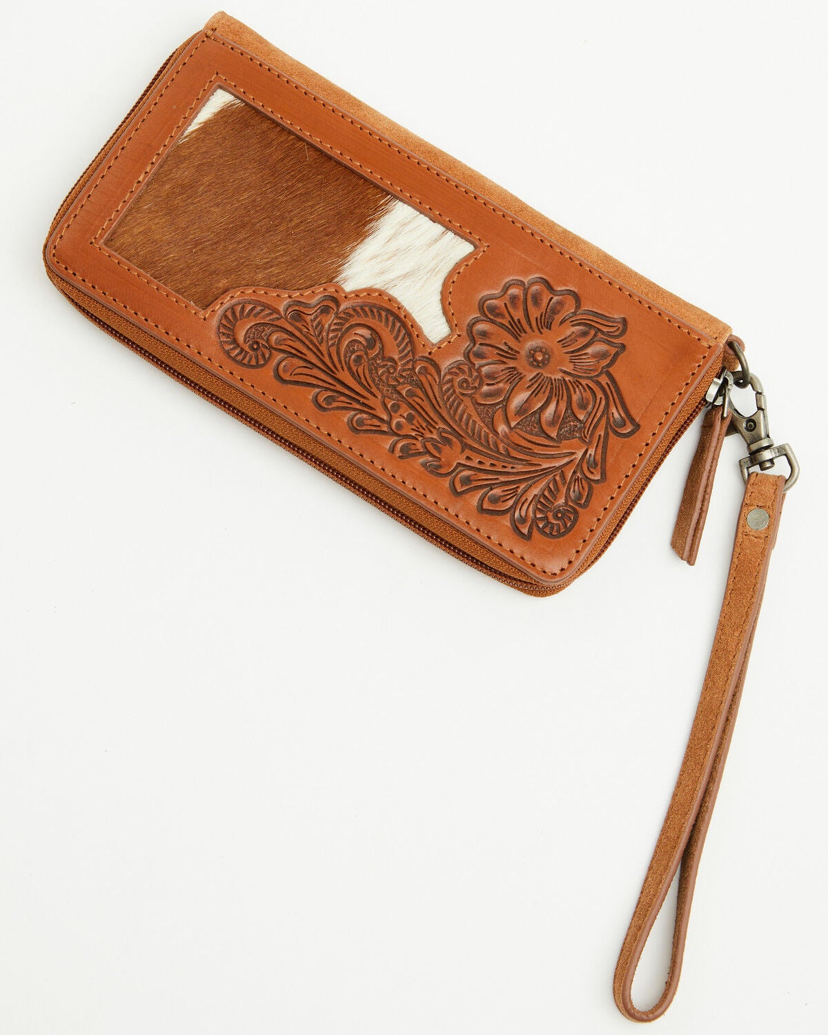 Women's Shyanne Hair On Hide Tooled Leather Wristlet Wallet