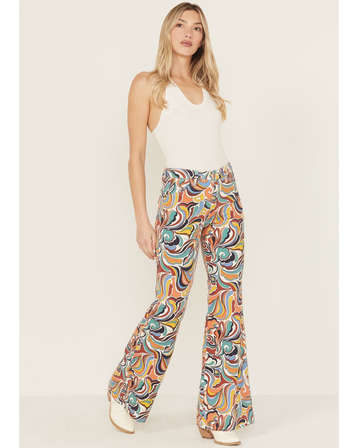 Women's Wrangler Latigo Printed High Rise Heritage Flare Stretch Denim