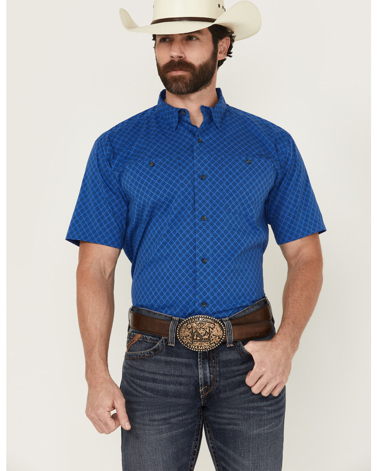 Men's Ariat 360 Medallion Print Short Sleeve Button-Down Performance W