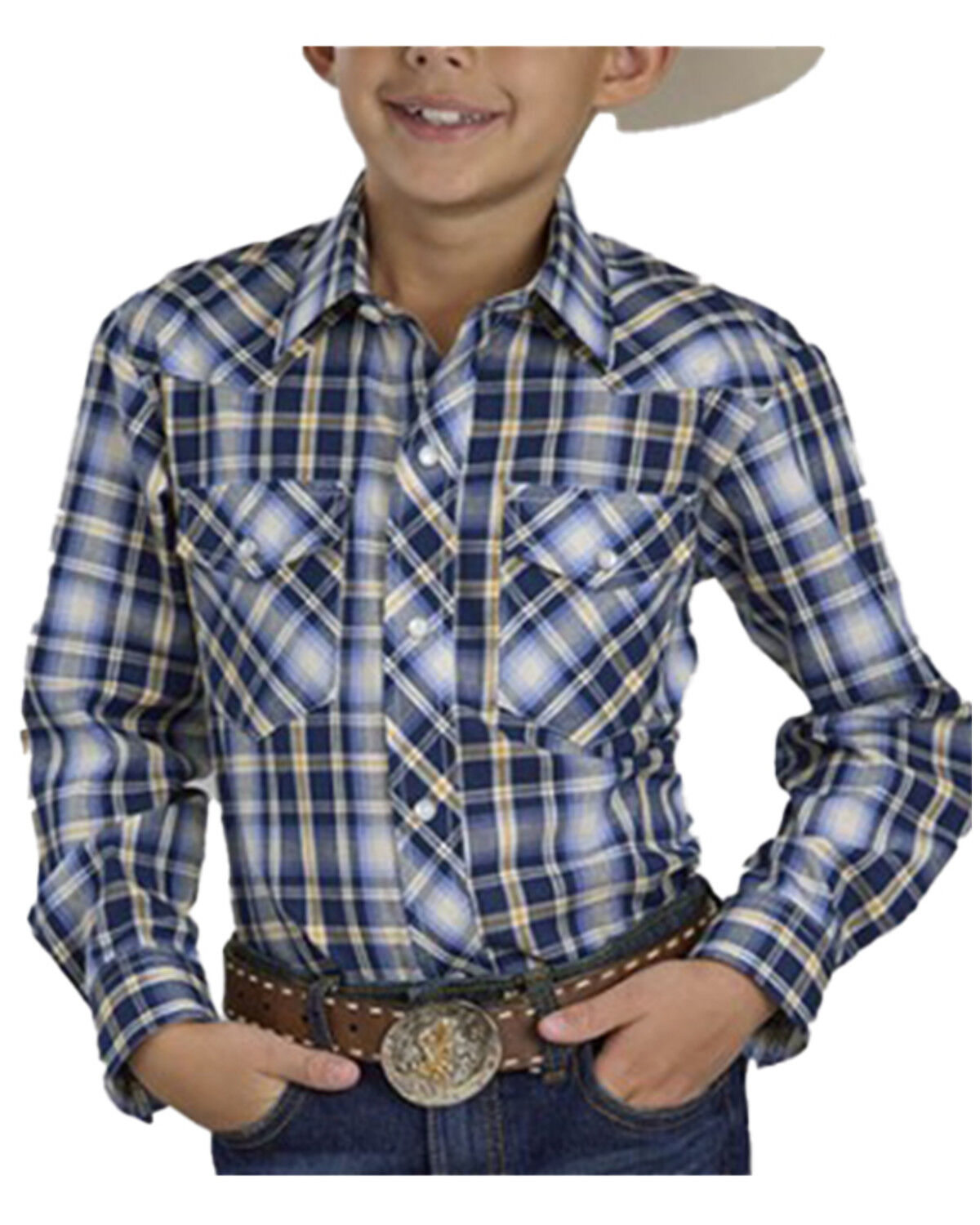 Boys' Roper Plaid Print Long Sleeve Snap Stretch Western Shirt