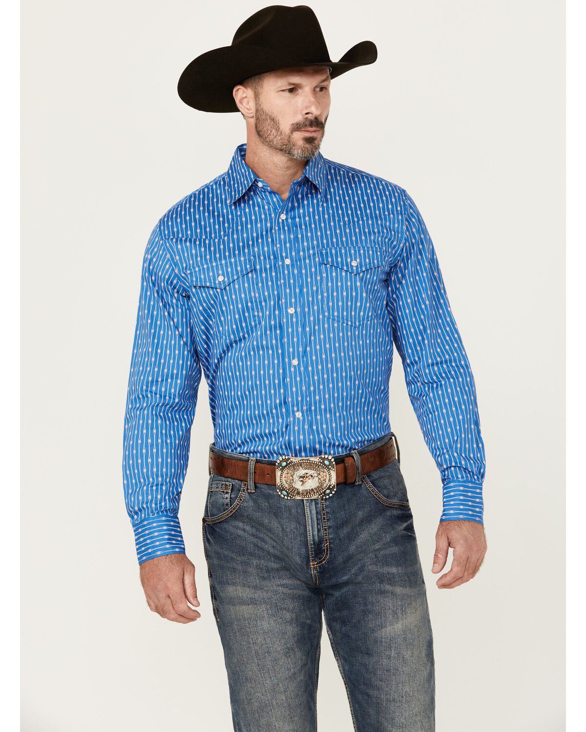 Men's Wrangler 20X Geo Print Long Sleeve Snap Stretch Western Shirt