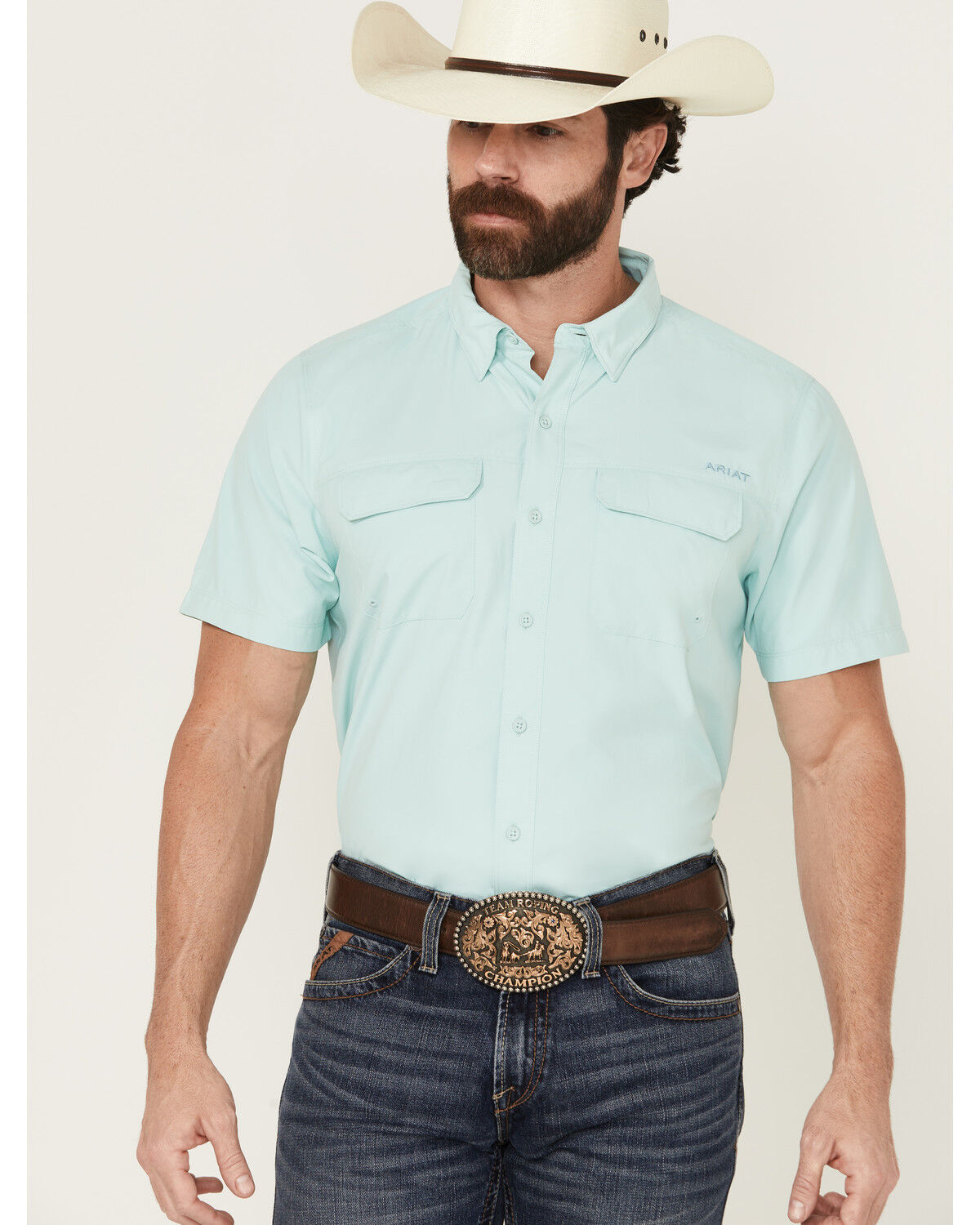 Men's Ariat VentTEK Outbound Solid Short Sleeve Button-Down Performanc