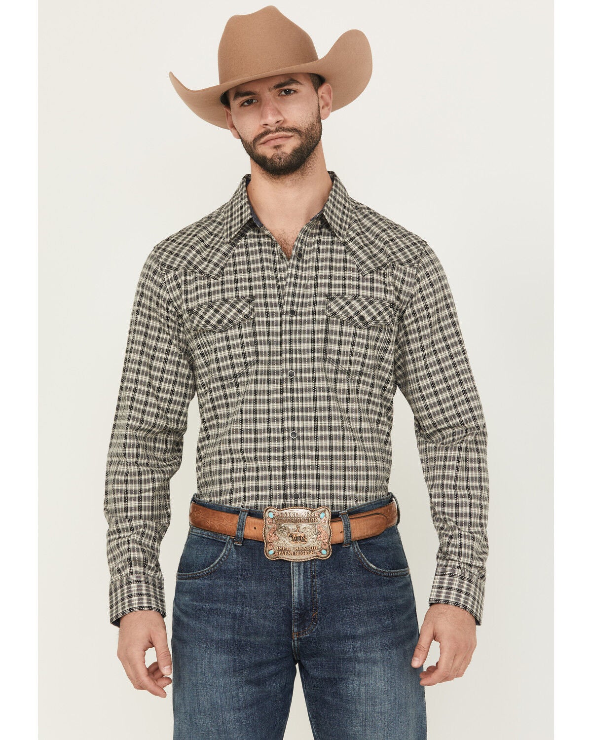 Men's Moonshine Spirit High Strung Dobby Plaid Print Long Sleeve Snap