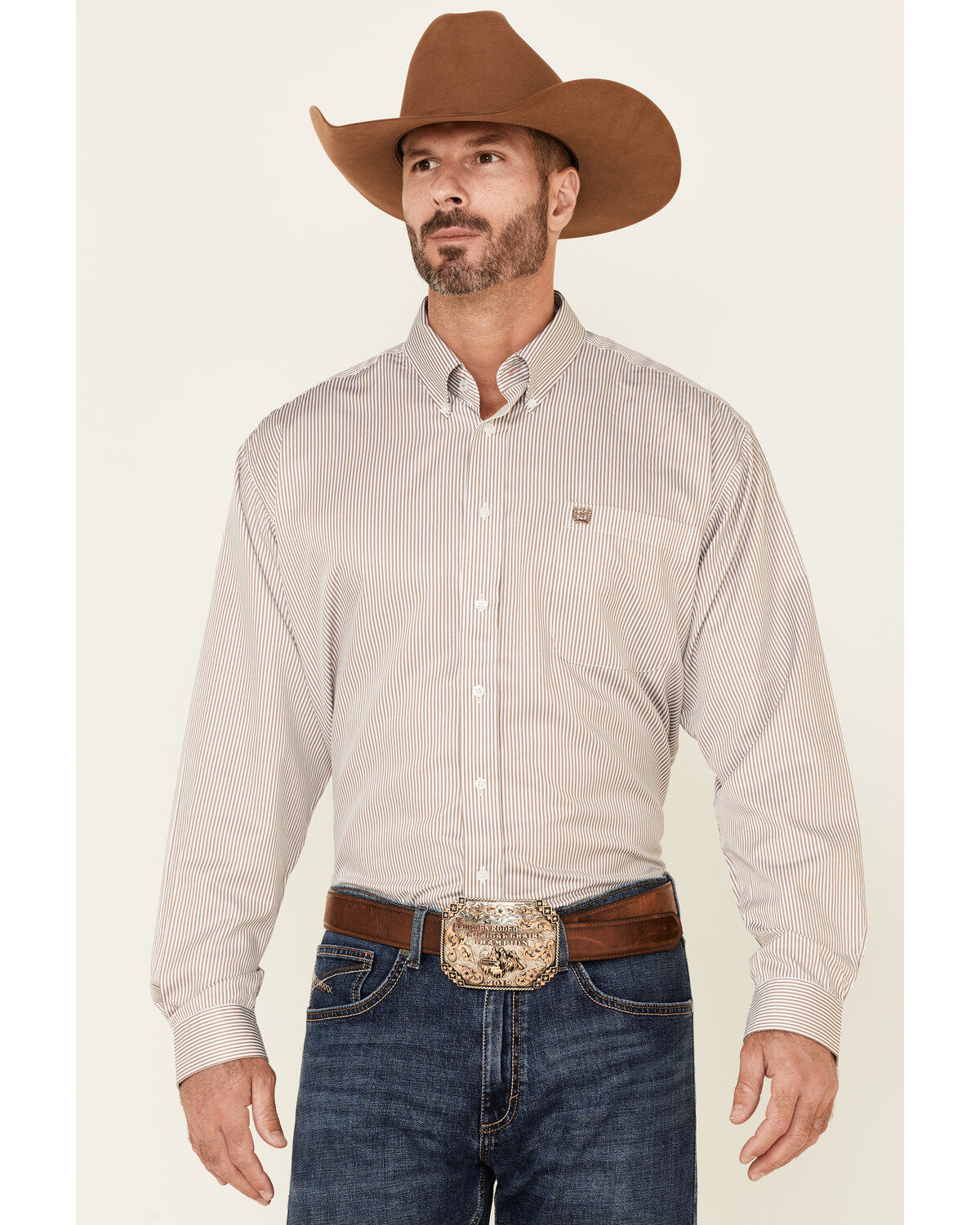 Men's Cinch Tencel Mini Stripe Long Sleeve Button-Down Western Shirt