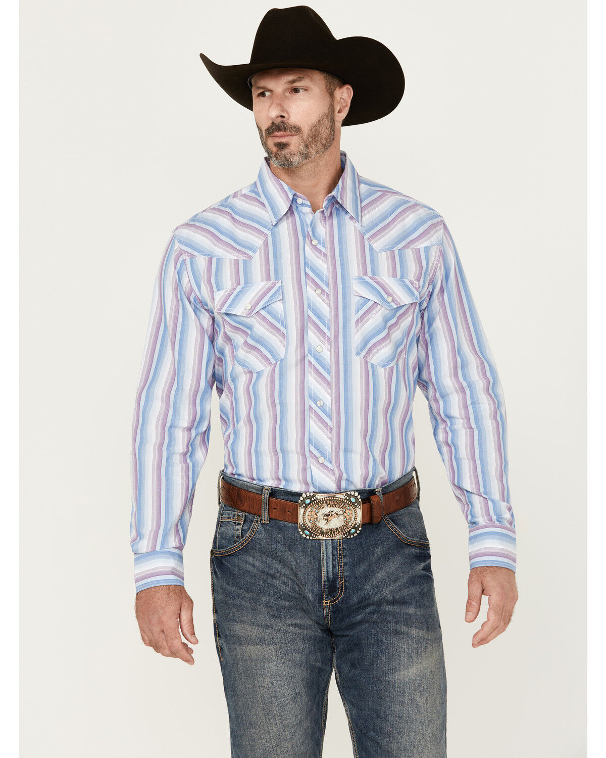 Men's Wrangler 20X Striped Print Long Sleeve Snap Stretch Western Shir