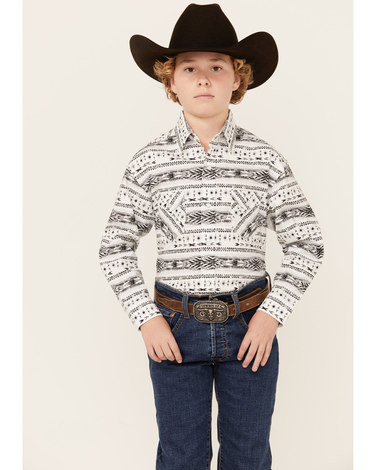 Boys' Panhandle Southwestern Print Long Sleeve Snap Western Shirt