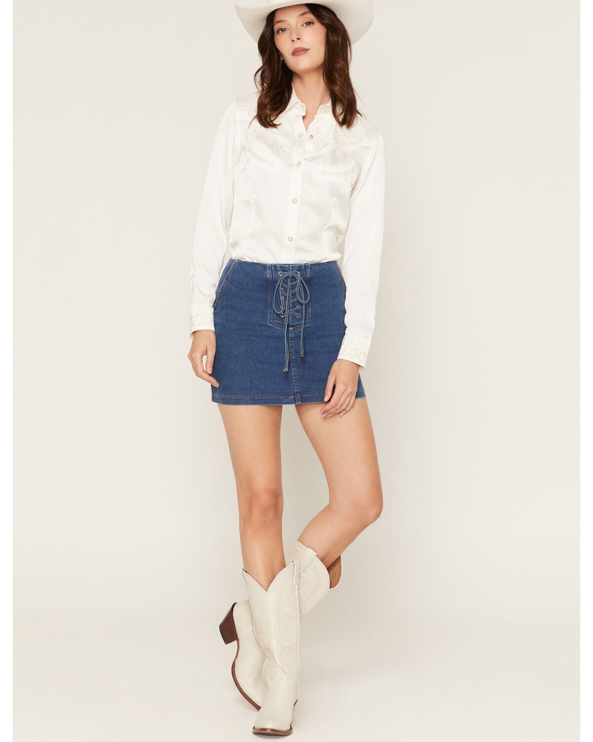 Women's Bona Medium Wash Denim Mini Skirt