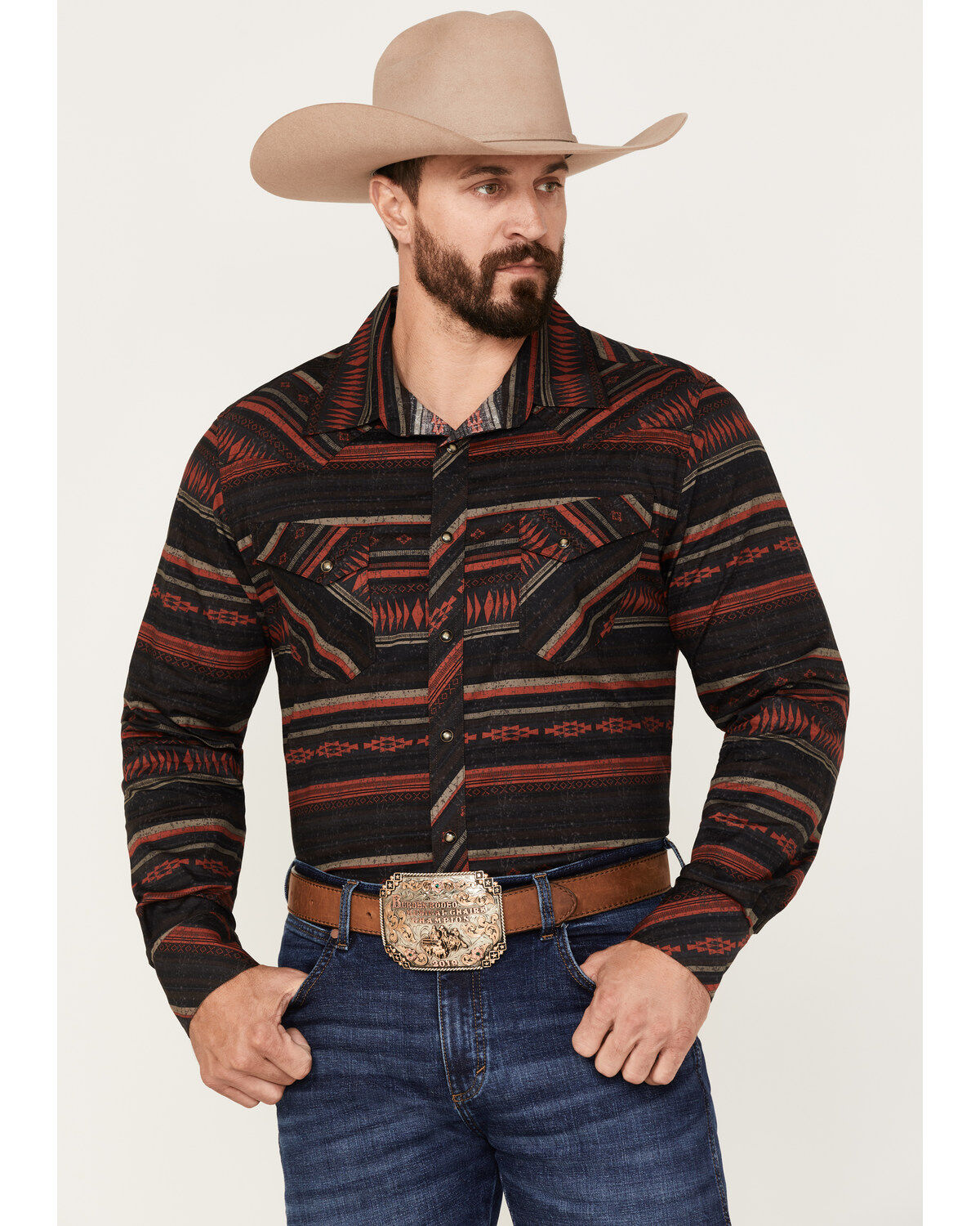 Men's Rock & Roll Denim Southwestern Stripe Stretch Long Sleeve Snap S