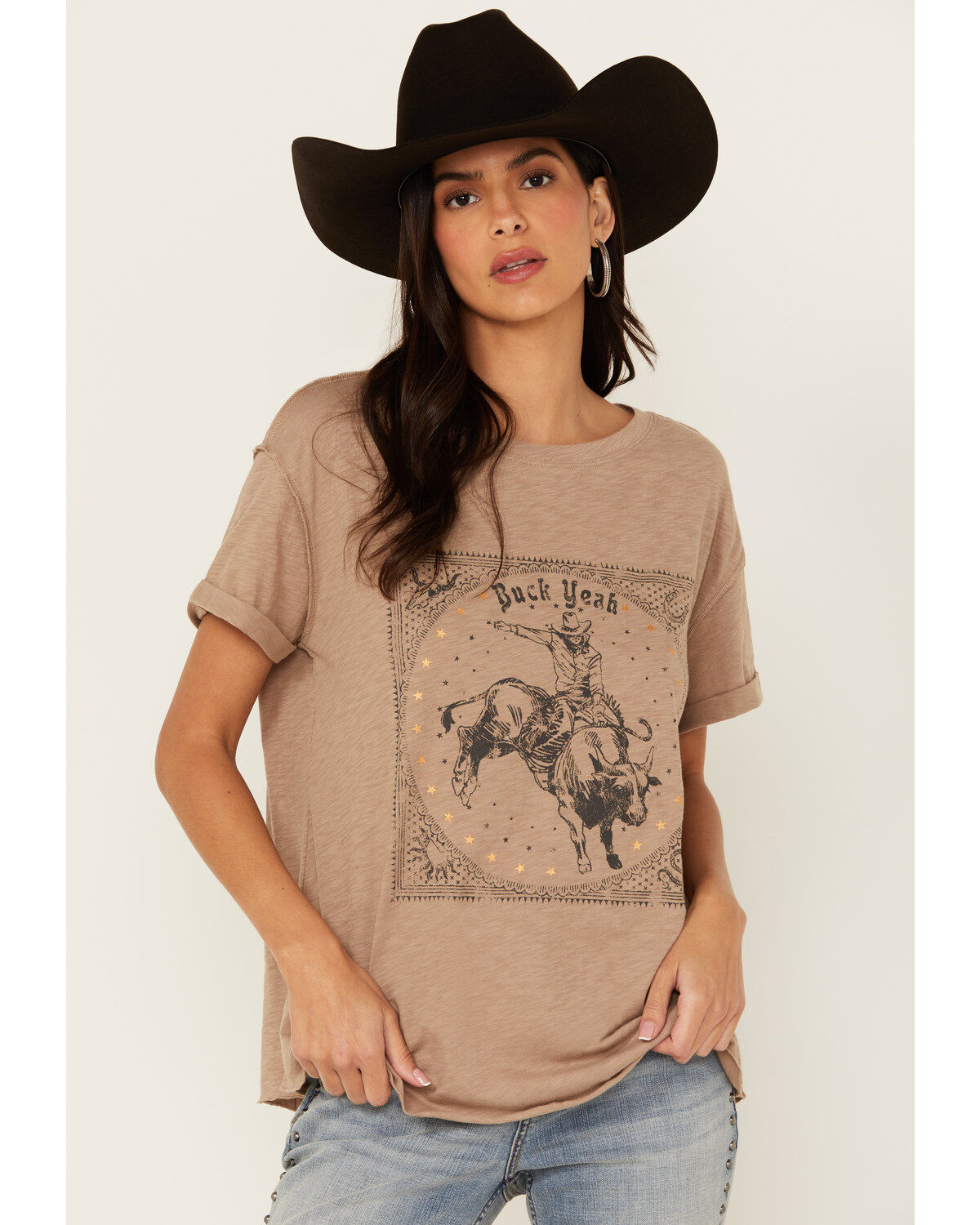 Women's White Crow Buck Yeah Seamed Short Sleeve Graphic Tee