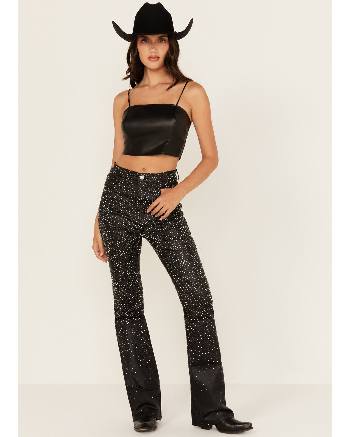 Women's Vibrant Denim Embellished High Rise Flare Pants