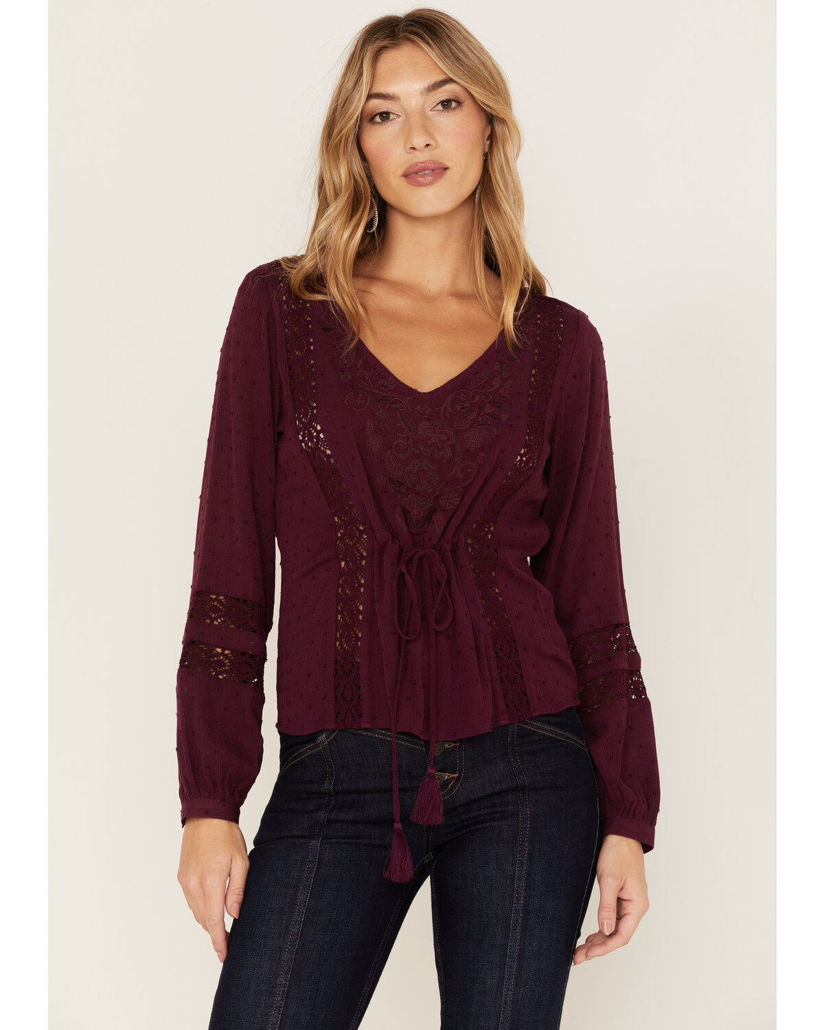 Women's Idyllwind Romance Floral Embroidered Swiss Dot Blouse
