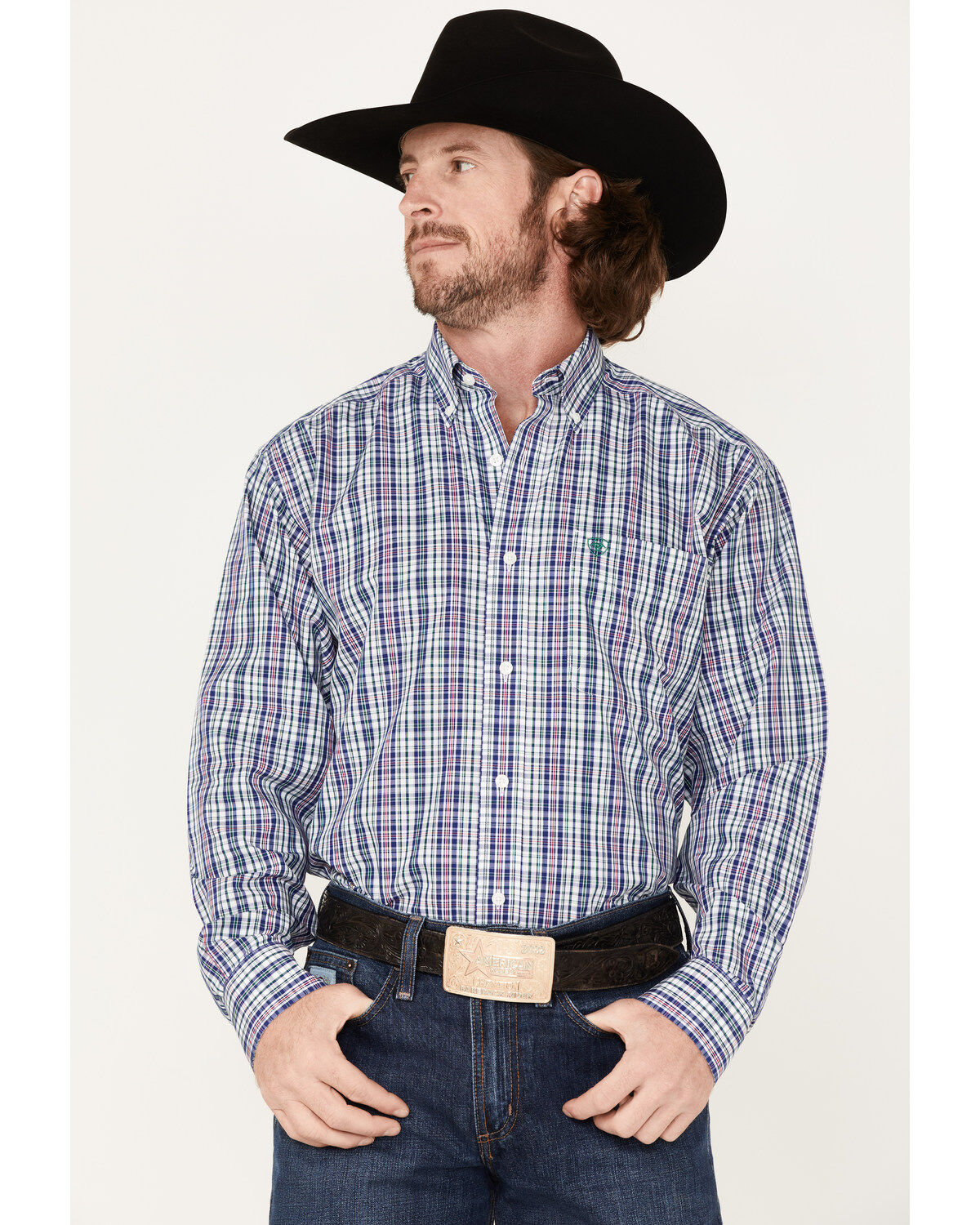 Men's Ariat WF Sidney Small Plaid Long Sleeve Western Shirt