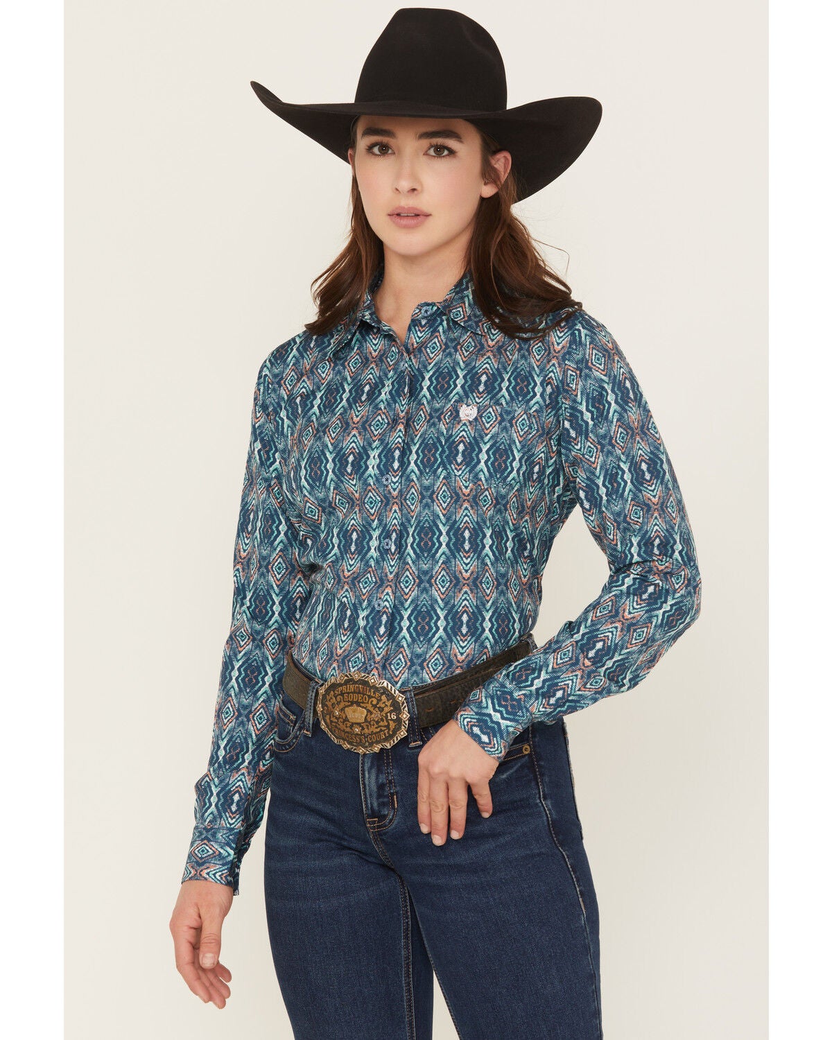 Women's Cinch Southwestern Long Sleeve Button-Down Stretch Western Shi