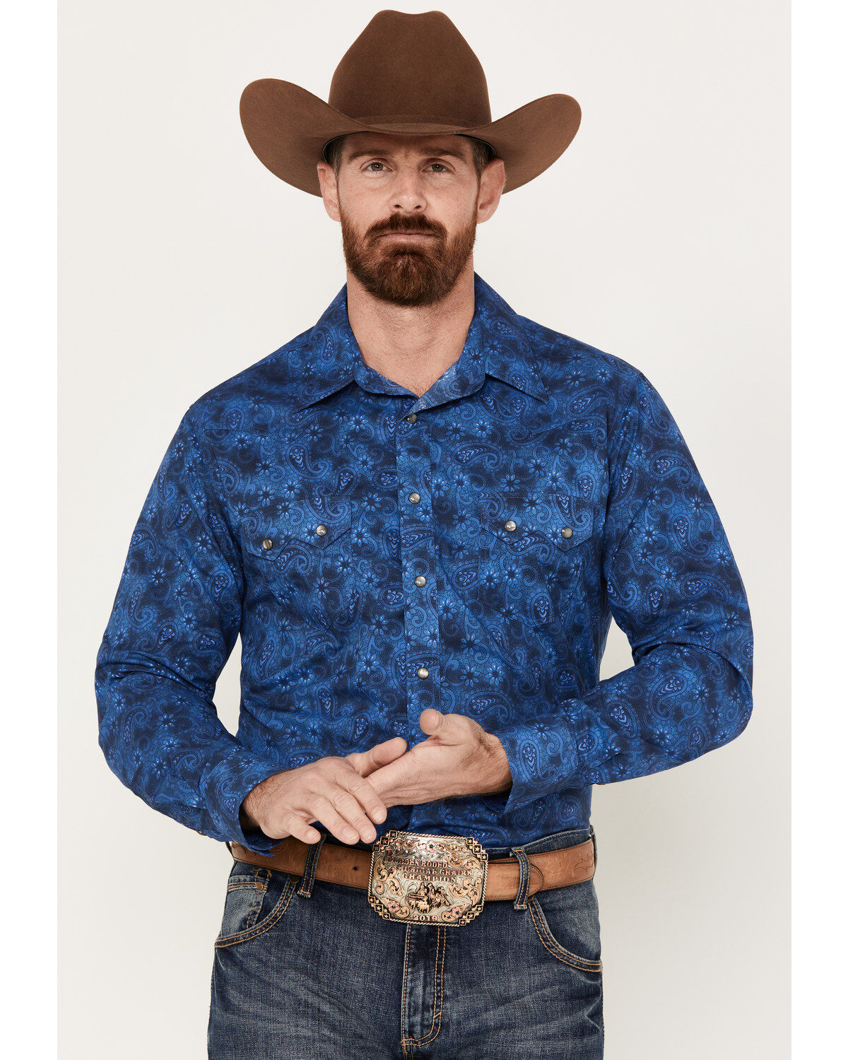 Men's Rock & Roll Denim V46 Paisley Print Long Sleeve Snap Western Shi