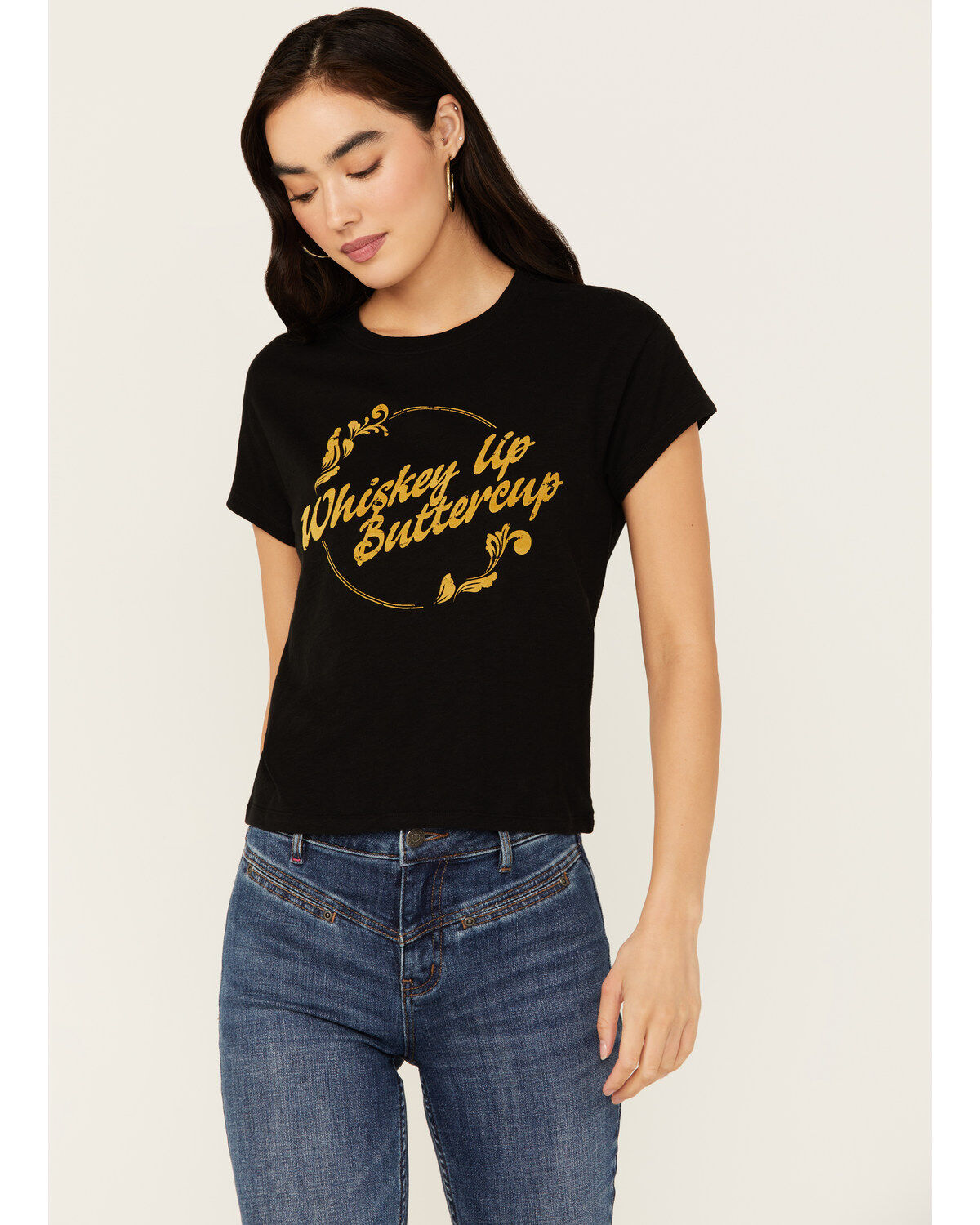 Women's White Crow Whiskey Up Flocked Short Sleeve Graphic Tee