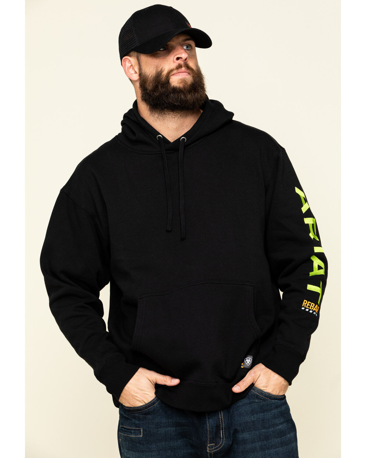 Men's Ariat Black/Lime Rebar Graphic Hooded Work Sweatshirt