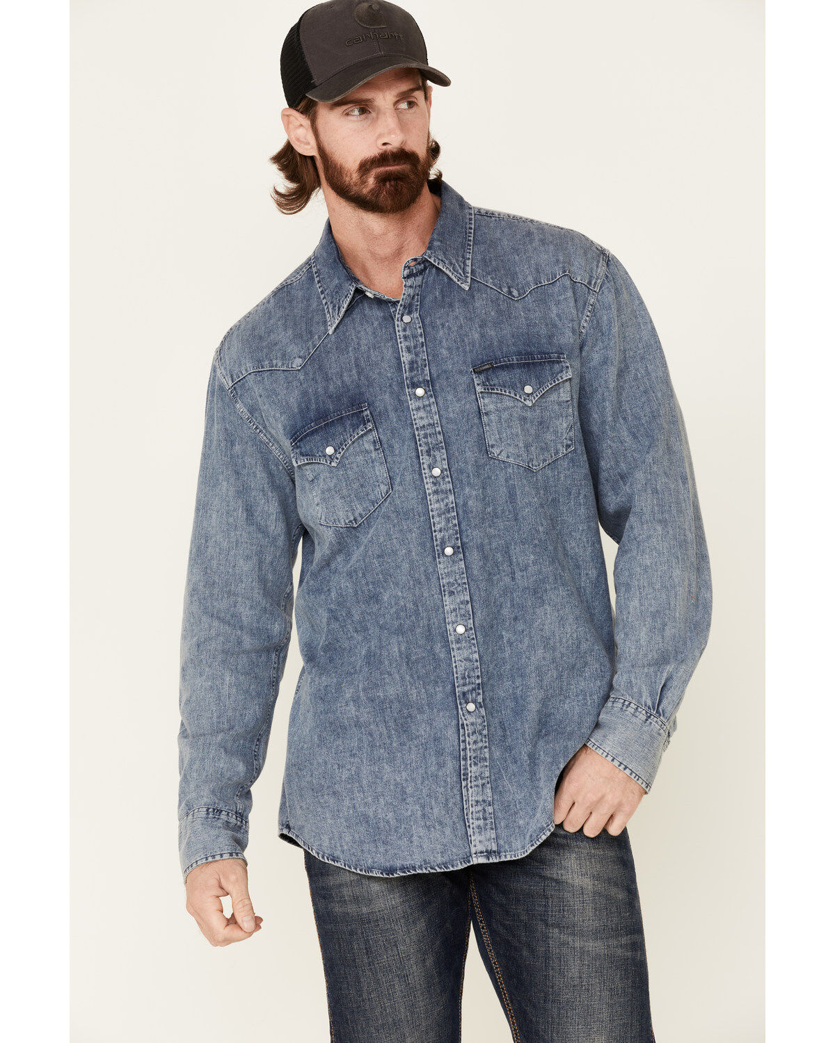 Men's Rock & Roll Denim Long Sleeve Denim Western Shirt